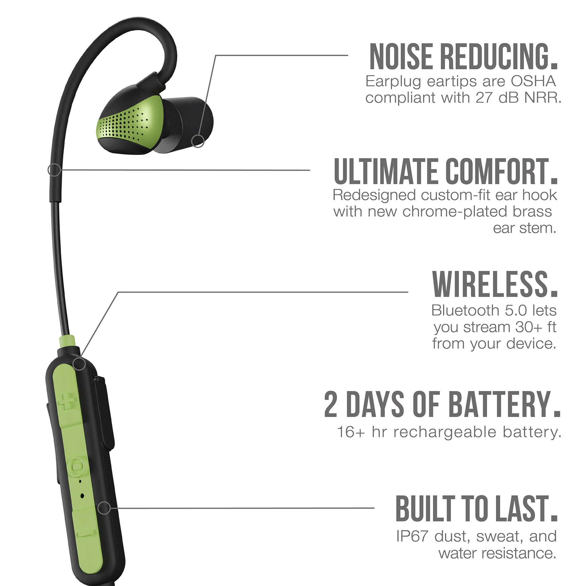 Auriculares de protección auditiva inalámbricos reutilizables con conciencia ISOtunes PRO, compatible con Bluetooth, con clasificación de reducción de ruido de 26 dB.