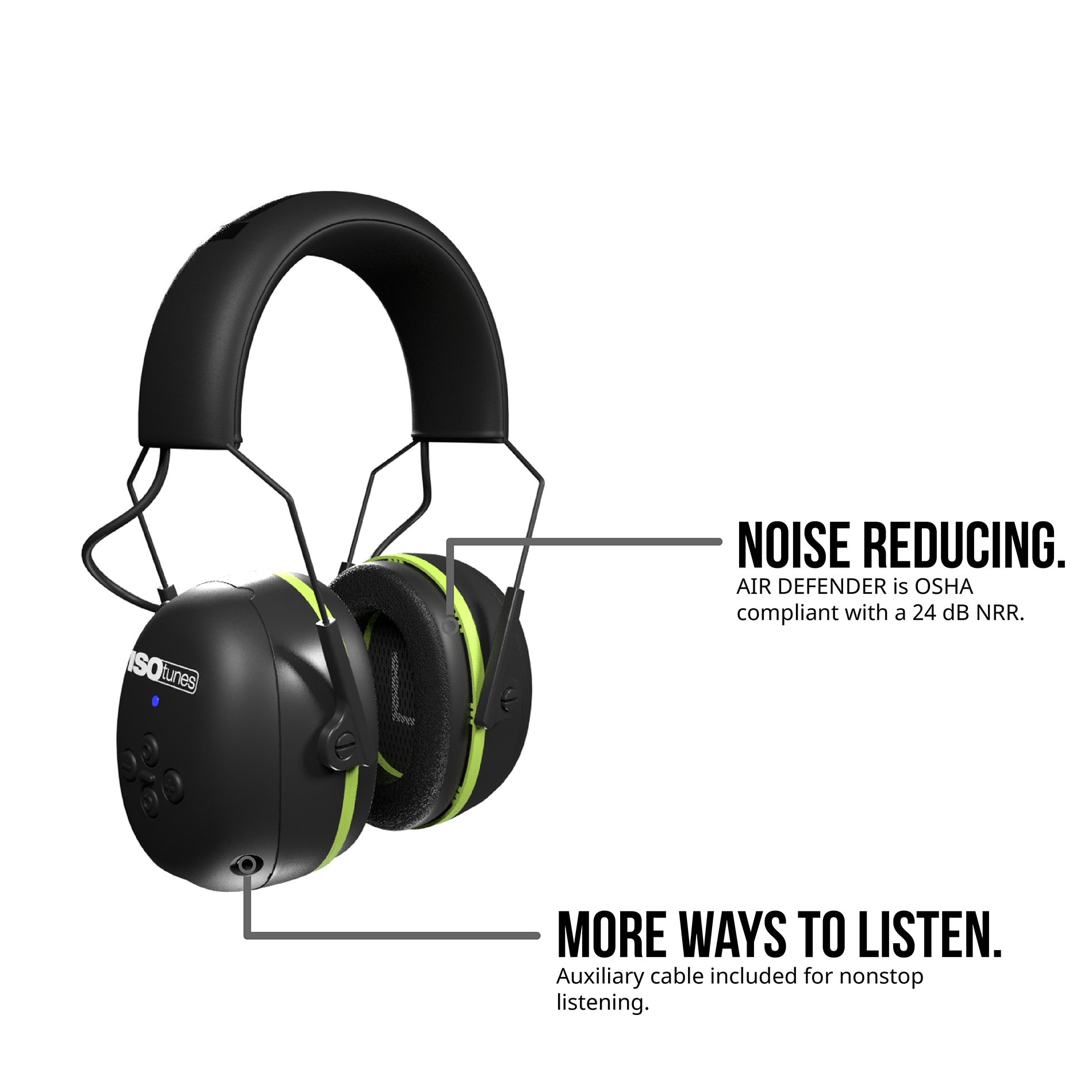 Protectores auditivos inalámbricos reutilizables ISOtunes Air Defender con compatibilidad Bluetooth y reducción de ruido de 24 dB.