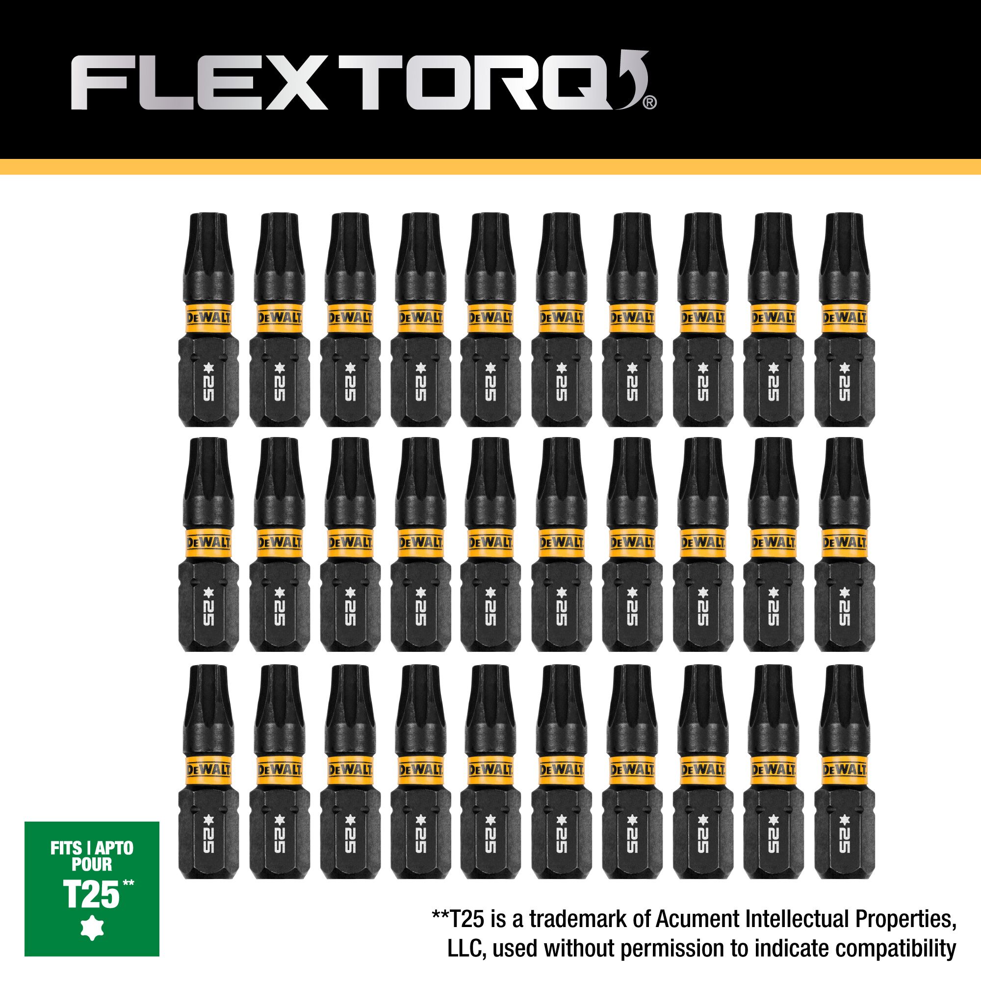 Punta de destornillador de impacto Torx DEWALT FlexTorq de 1/4 pulgadas x 1 pulgada, juego de 30 piezas DWAF1TX25IR30