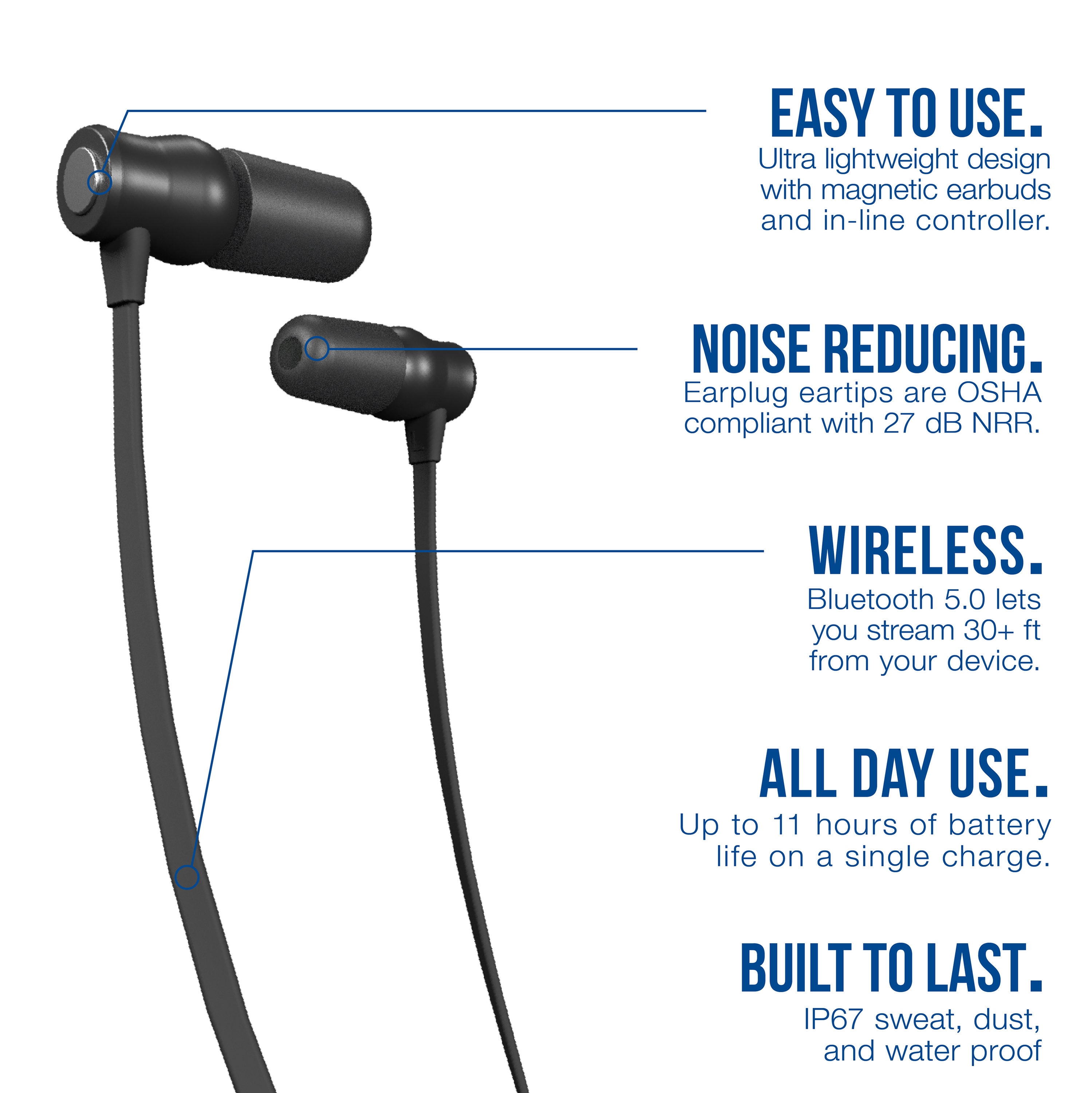 Auriculares Protectores Inalámbricos Reutilizables ISOtunes con Bluetooth, Reducción de Ruido 27 dB