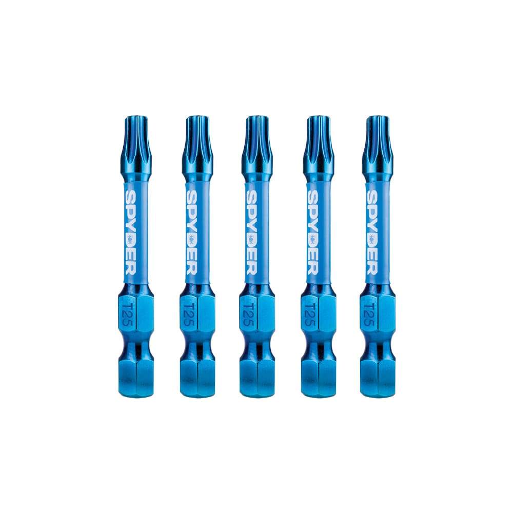 Punta de destornillador de impacto Torx Spyder Mach-Blue T25 de 1/4 de pulgada por 2 pulgadas, juego de 5 piezas 19089
