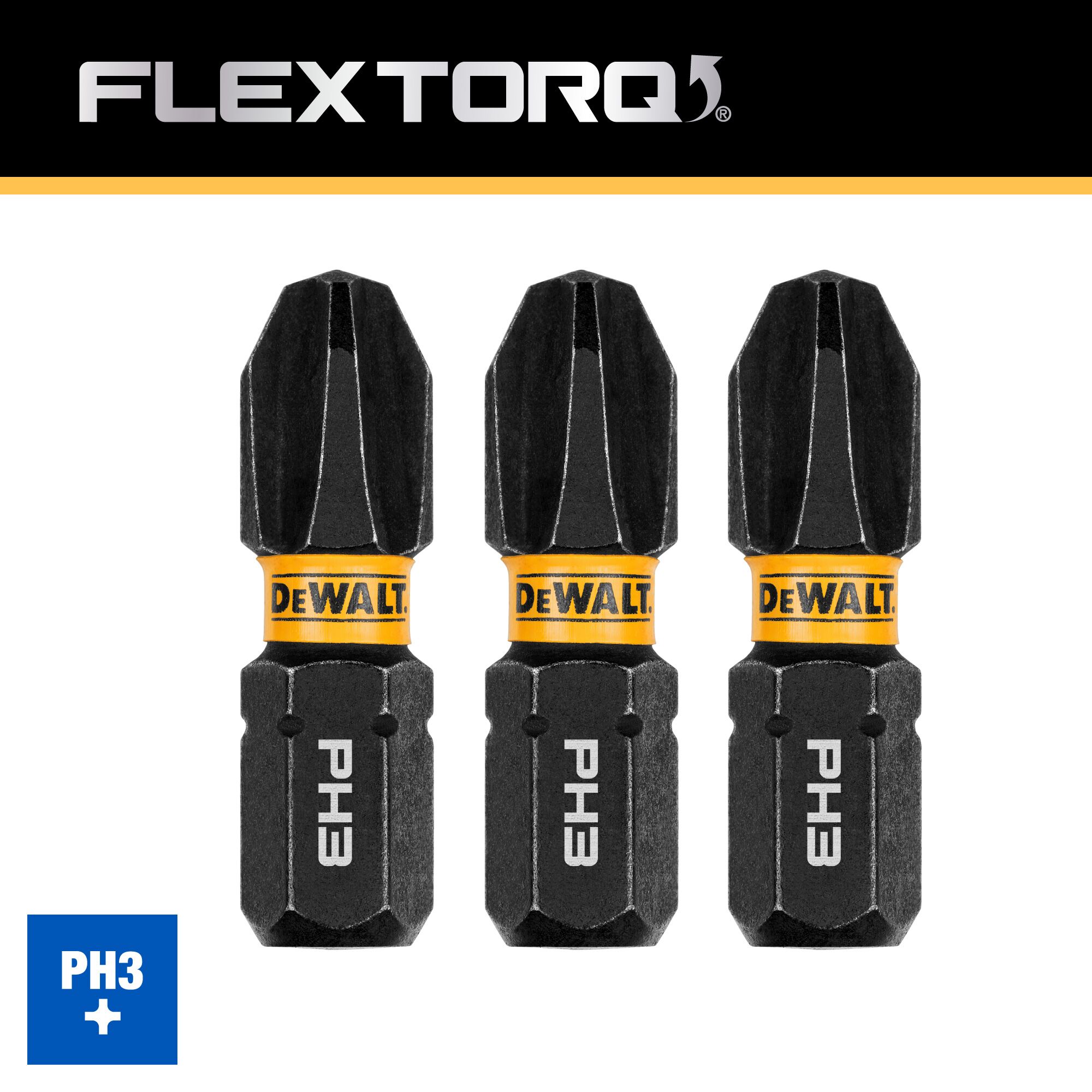 Punta de destornillador de impacto Phillips DEWALT de 1/4 pulgadas x 1 pulgada 3 piezas DWAF1PH3IR3