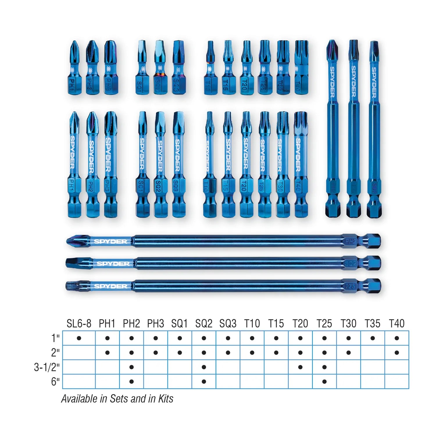 Punta de destornillador de impacto Torx Spyder Mach-Blue T20 de 1/4 pulgadas x 2 pulgadas 2 piezas 19053