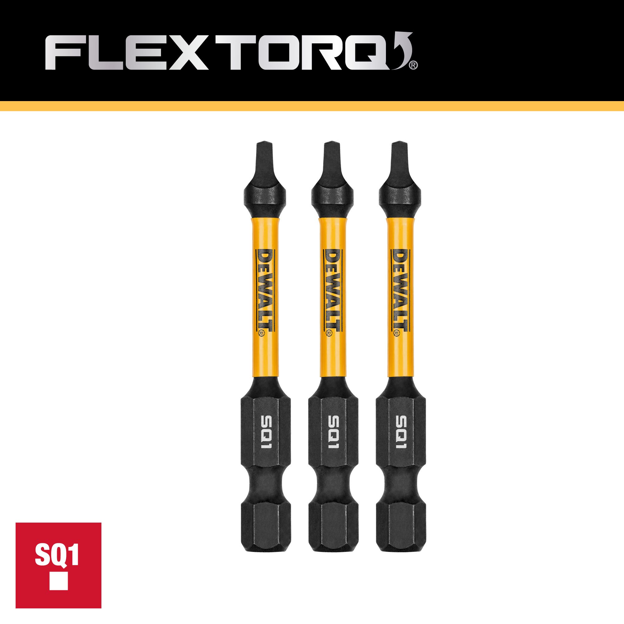 Punta de destornillador de impacto cuadrada/Robertson DEWALT Flextorq de 1/4 pulgadas x 2 pulgadas, juego de 3 piezas DWAF2SQ1IR3