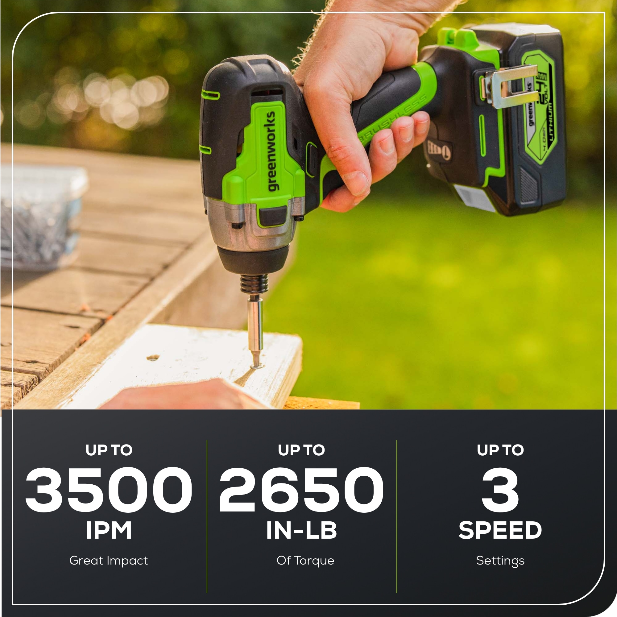 Greenworks 24-volt 1/4-pulgada Destornillador de Impacto Inalámbrico sin Escobillas (Batería incluida y Cargador incluido) 3807002
