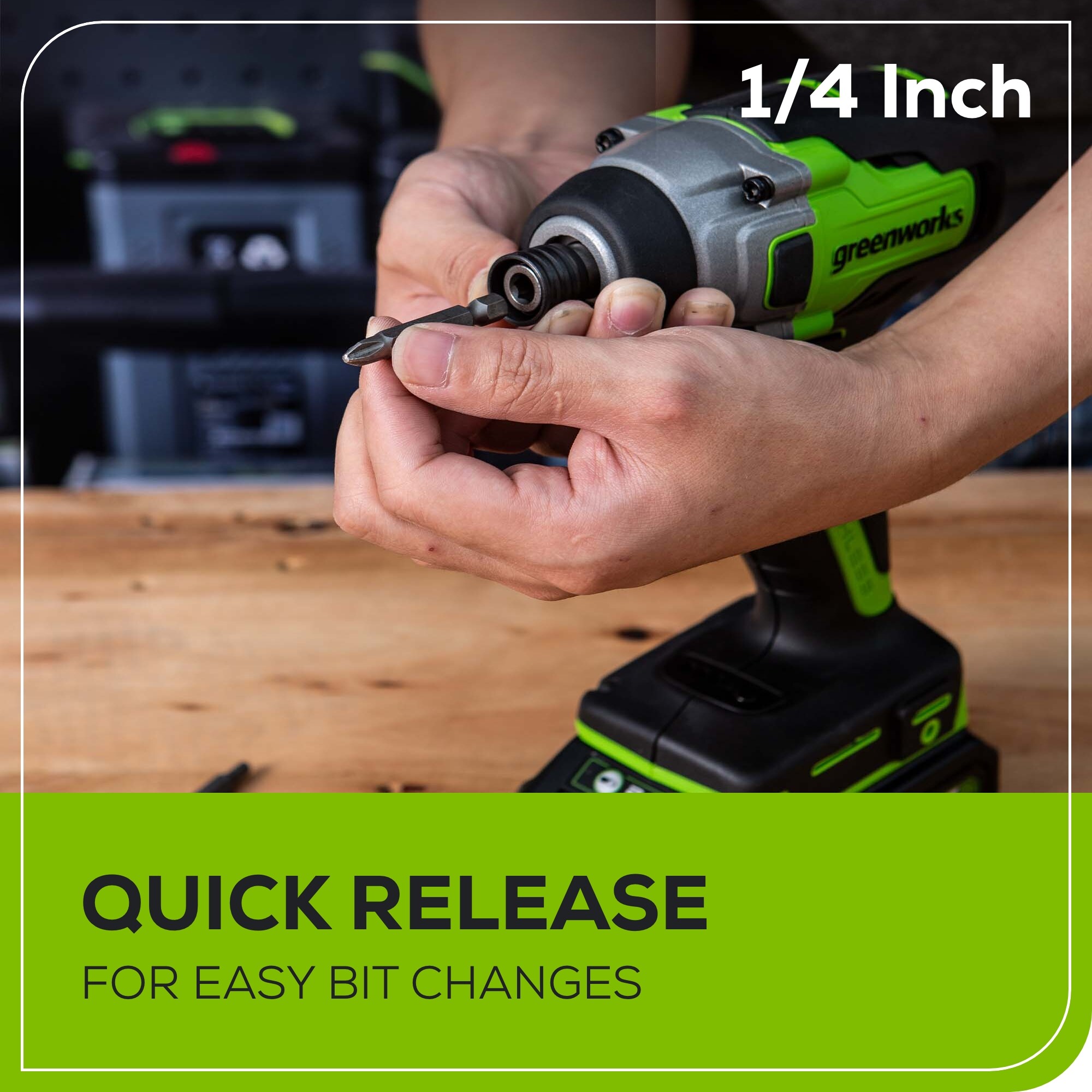 Greenworks 24-volt 1/4-pulgada Destornillador de Impacto Inalámbrico sin Escobillas (Batería incluida y Cargador incluido) 3807002