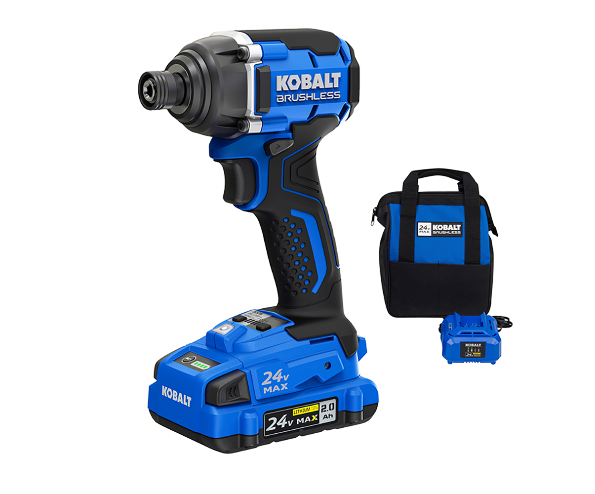 Atornillador de impacto inalámbrico Kobalt de 24 voltios y 1/4 de pulgada (incluye batería, cargador y estuche suave) KID 2024A-03