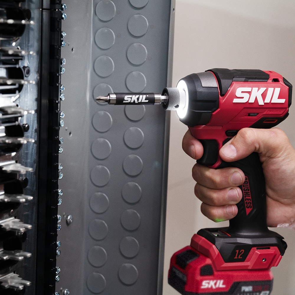 Atornillador de impacto inalámbrico sin escobillas SKIL PWR CORE de 12 voltios y 1/4 de pulgada (incluye batería e cargador) ID6744A-11