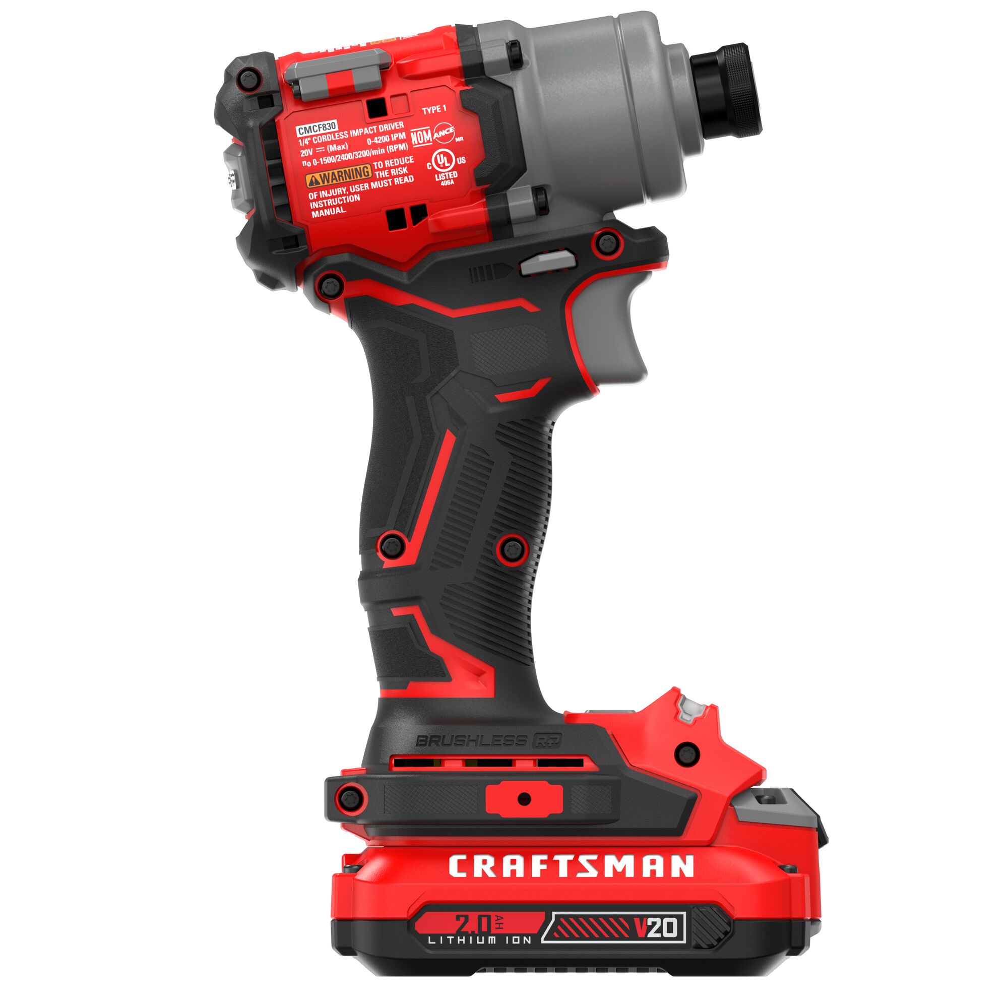 CRAFTSMAN V20 RP 20-volt max 1/4-in Llave de Impacto Inalámbrica sin Escobillas (Incluye Batería, Cargador y Bolsa Suave) CMCF830D2