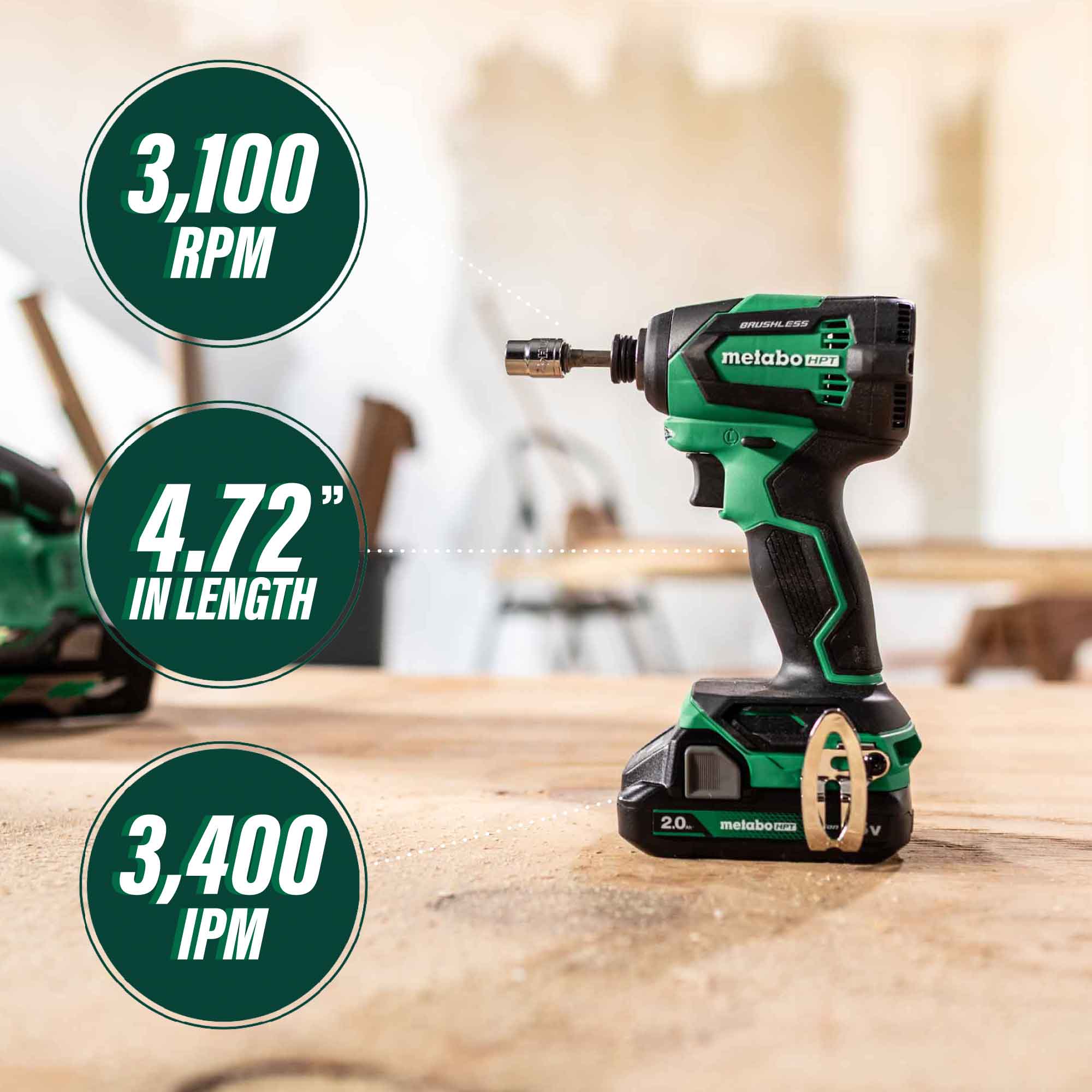 Atornillador de impacto inalámbrico sin escobillas de 1/4 de pulgada de 18 voltios de Metabo HPT (incluye batería, cargador y estuche suave) WH18DEXM