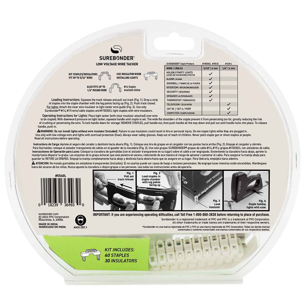 Fijador de luces navideñas SUREBONDER resistente, aislado, mediano, pistola de grapas manual 5540L