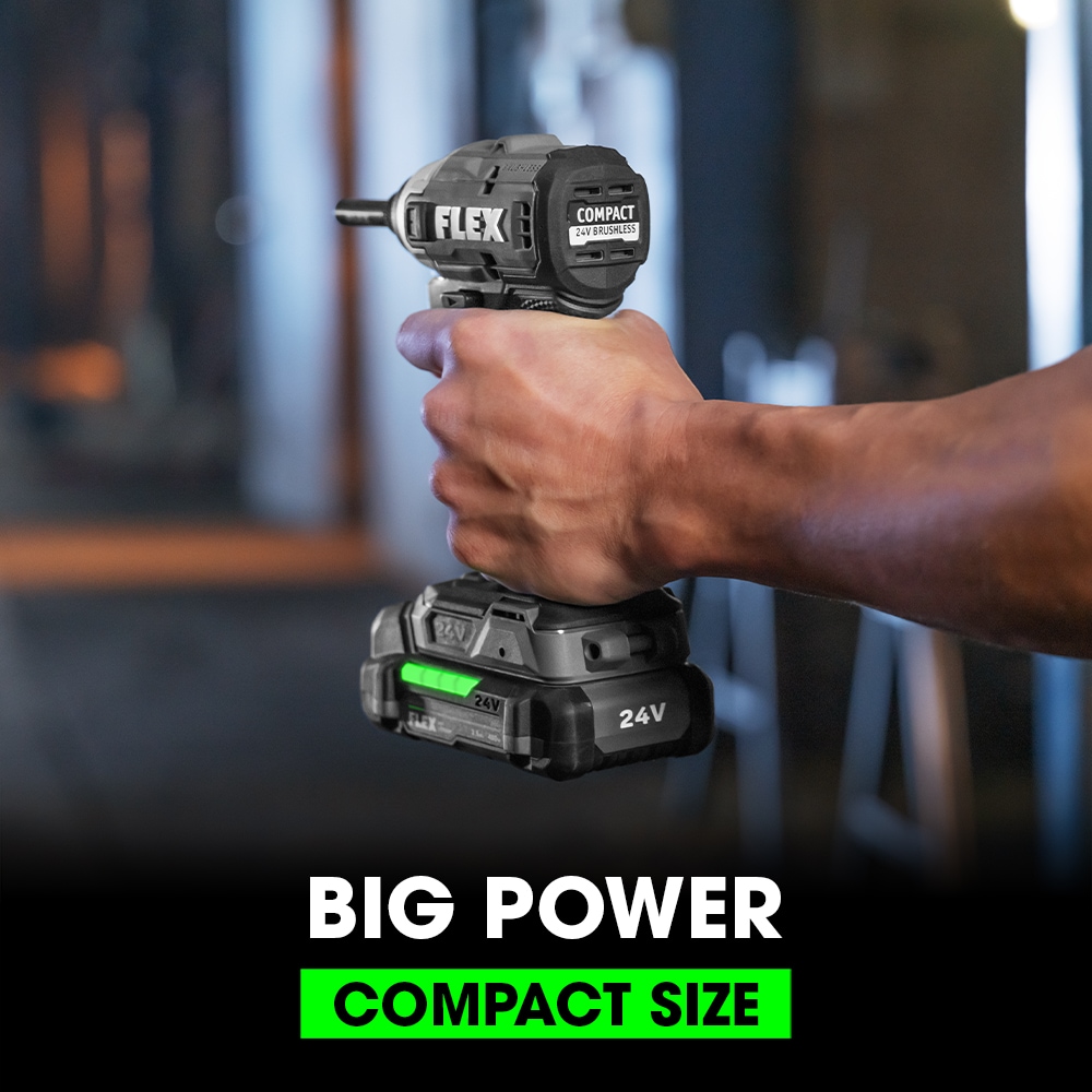 Atornillador de impacto inalámbrico sin escobillas FLEX COMPACT de 24 voltios y 1/4 de pulgada (Incluye batería, cargador y estuche suave) FX1331-1A