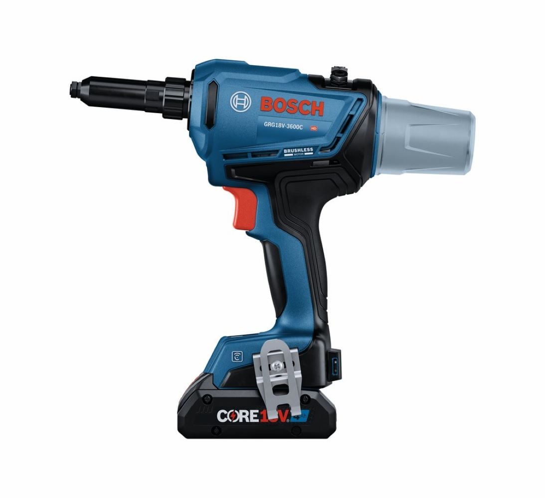 Juego de herramientas Bosch 18V Brushless Connected Rivet con (2) baterías de energía avanzada CORE18V 4 Ah GRG18V-3600CB24