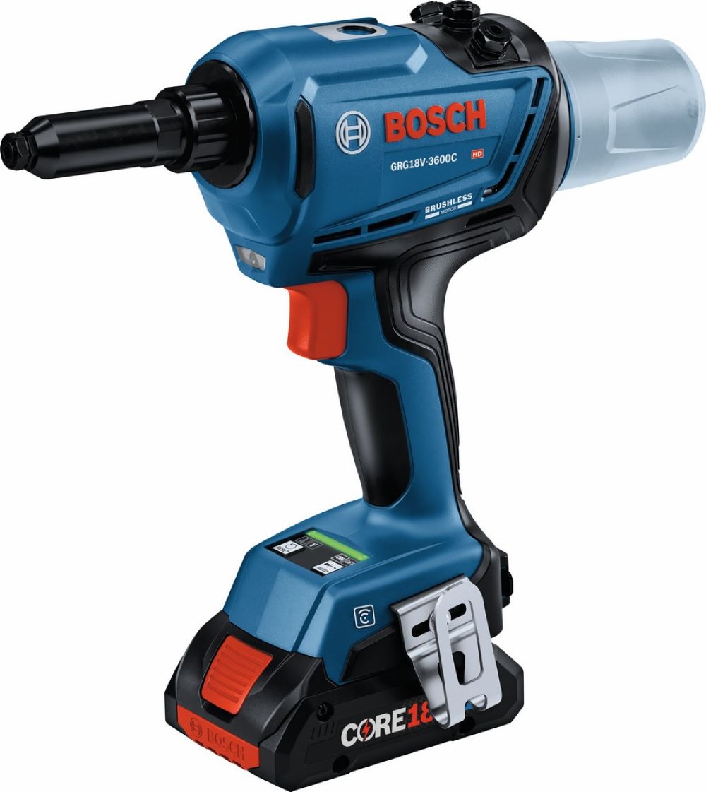 Juego de herramientas Bosch 18V Brushless Connected Rivet con (2) baterías de energía avanzada CORE18V 4 Ah GRG18V-3600CB24