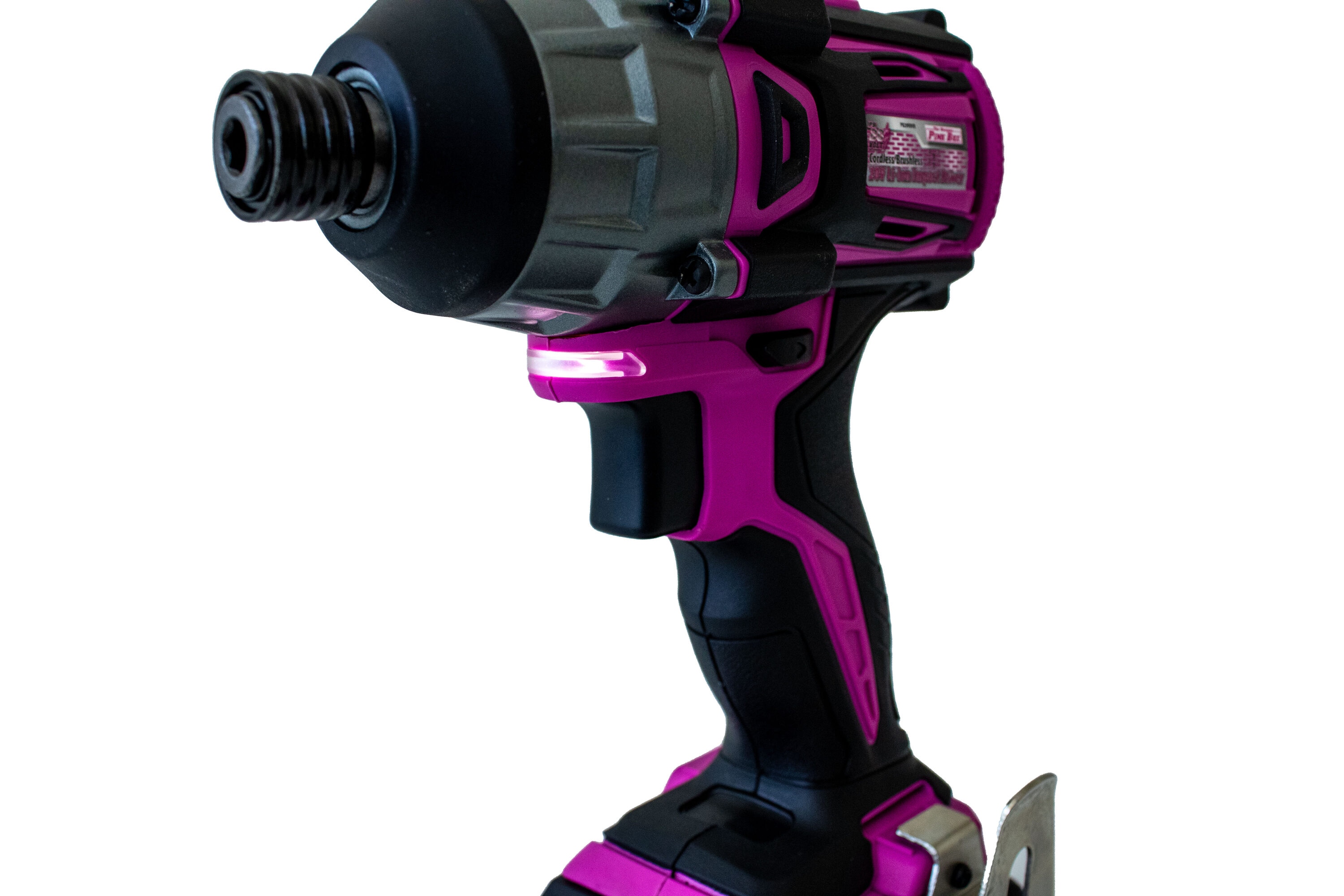 Destornillador de impacto inalámbrico sin escobillas de 1/4 pulgadas de The Original Pink Box, con batería y cargador incluidos de 20 voltios PB20VDVR-2AH-CHRGR