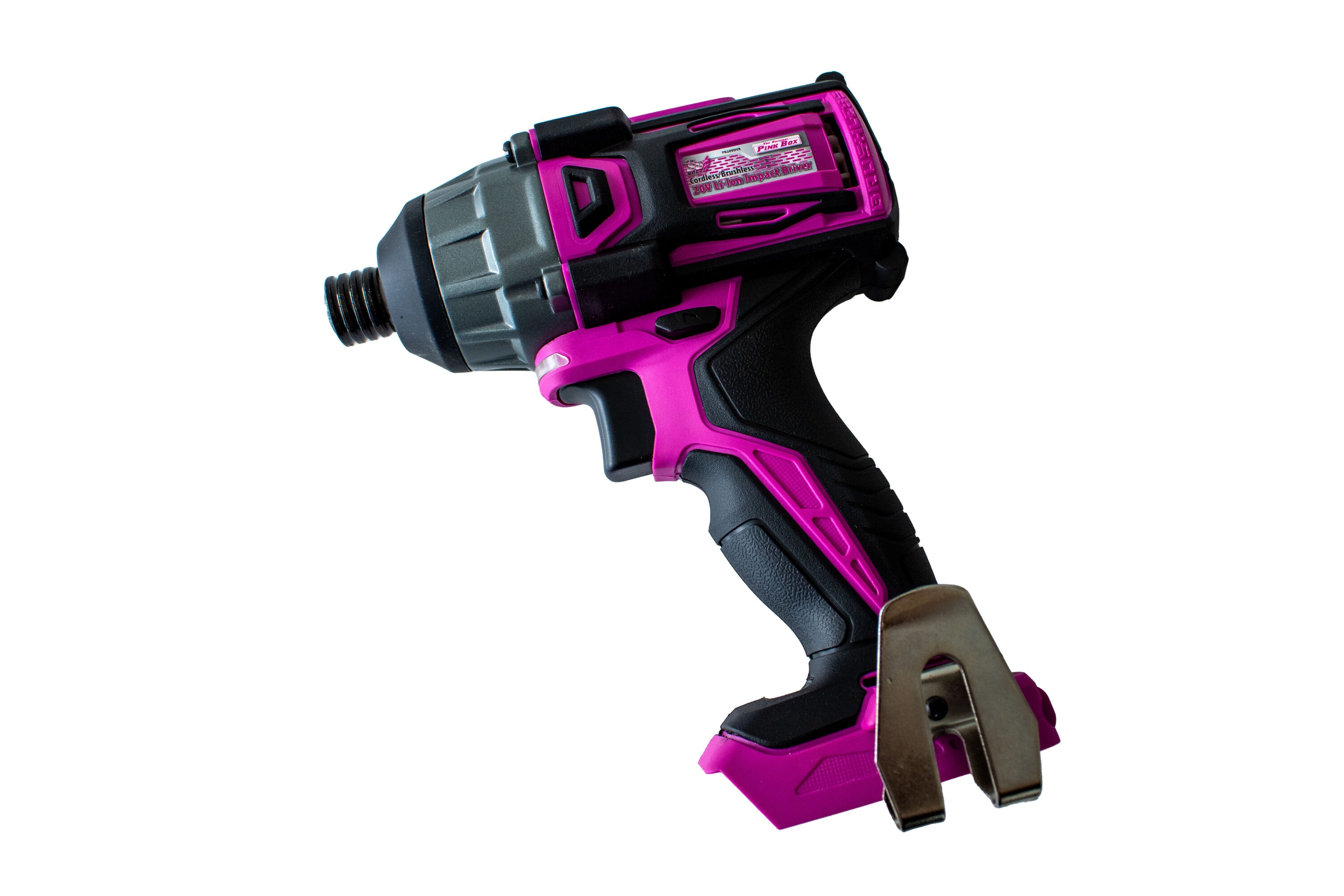 Destornillador de impacto inalámbrico sin escobillas de 1/4 pulgadas de The Original Pink Box, con batería y cargador incluidos de 20 voltios PB20VDVR-2AH-CHRGR