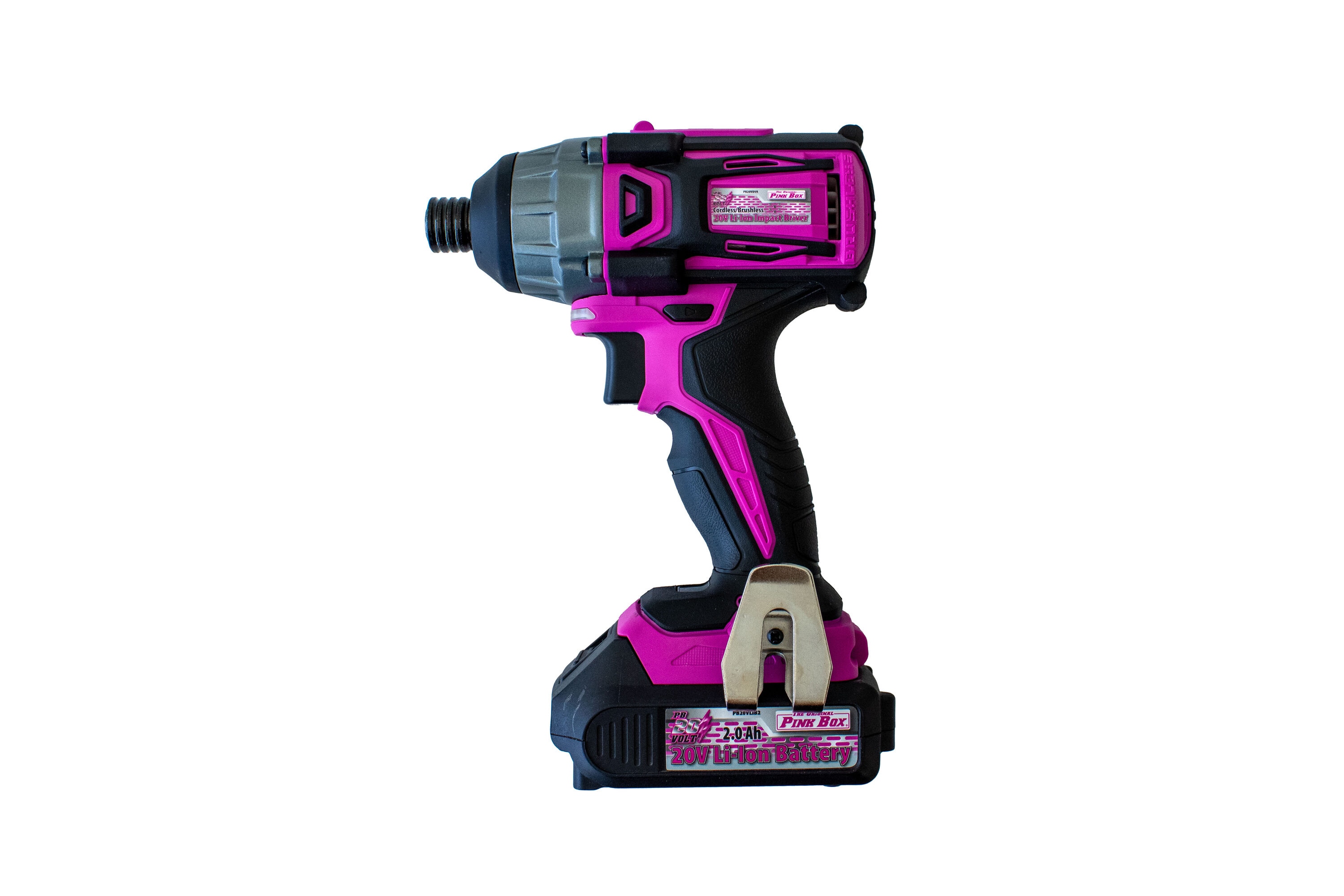 Destornillador de impacto inalámbrico sin escobillas de 1/4 pulgadas de The Original Pink Box, con batería y cargador incluidos de 20 voltios PB20VDVR-2AH-CHRGR