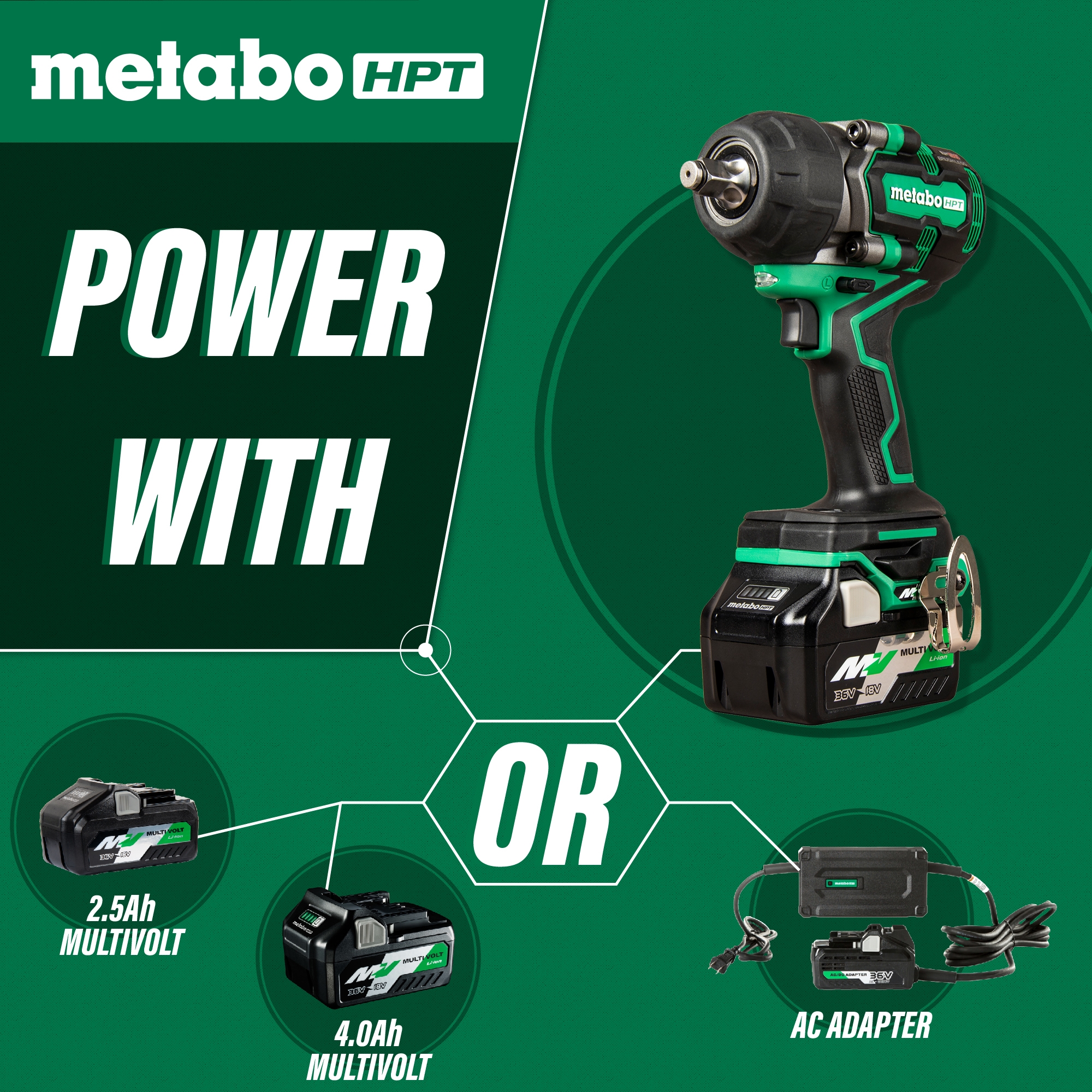 Atornillador de Impacto Inalámbrico sin Escobillas Metabo HPT de 36 voltios y 1/2 pulgada (Incluye Batería, Cargador y Estuche Resistente) WR36DEM