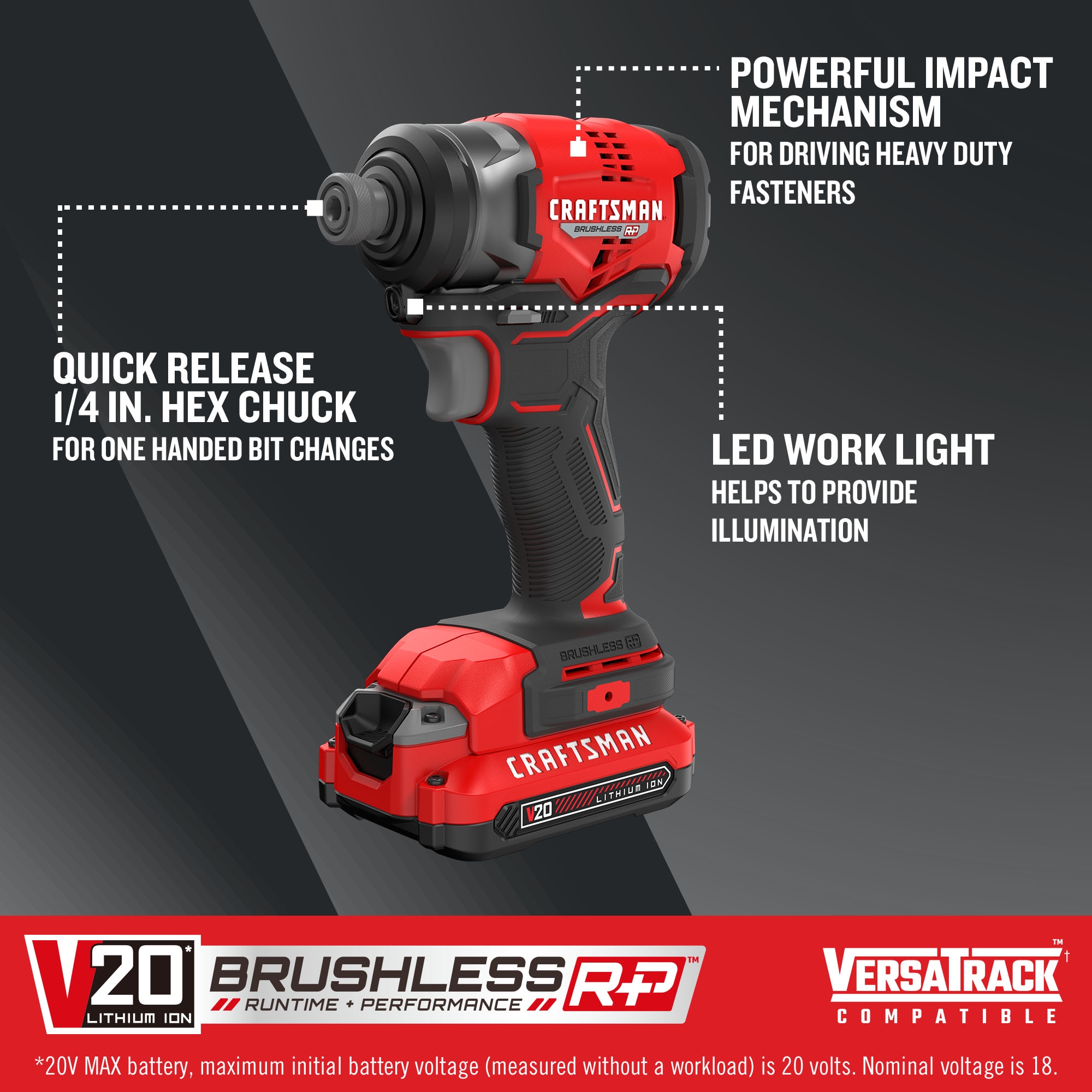 CRAFTSMAN V20 RP 20-volt máx. Llave de impacto inalámbrica sin escobillas (batería incluida, cargador incluido y bolsa suave incluida) CMCF813C2