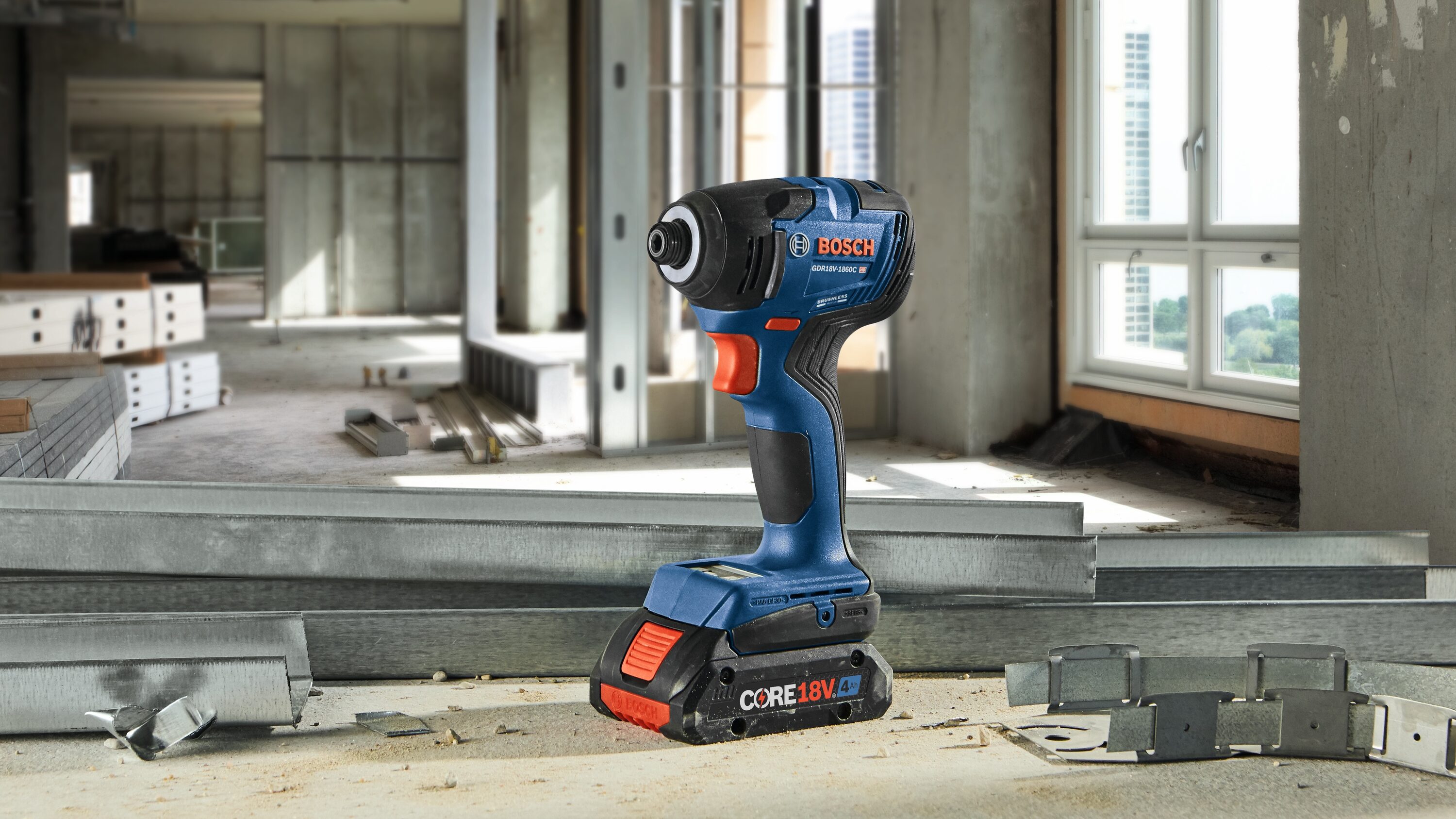 Atornillador de impacto inalámbrico Bosch Connected Ready de 18 voltios, 1/4 pulgada, sin escobillas (Incluye batería, cargador y bolsa suave) GDR18V-1860CB25