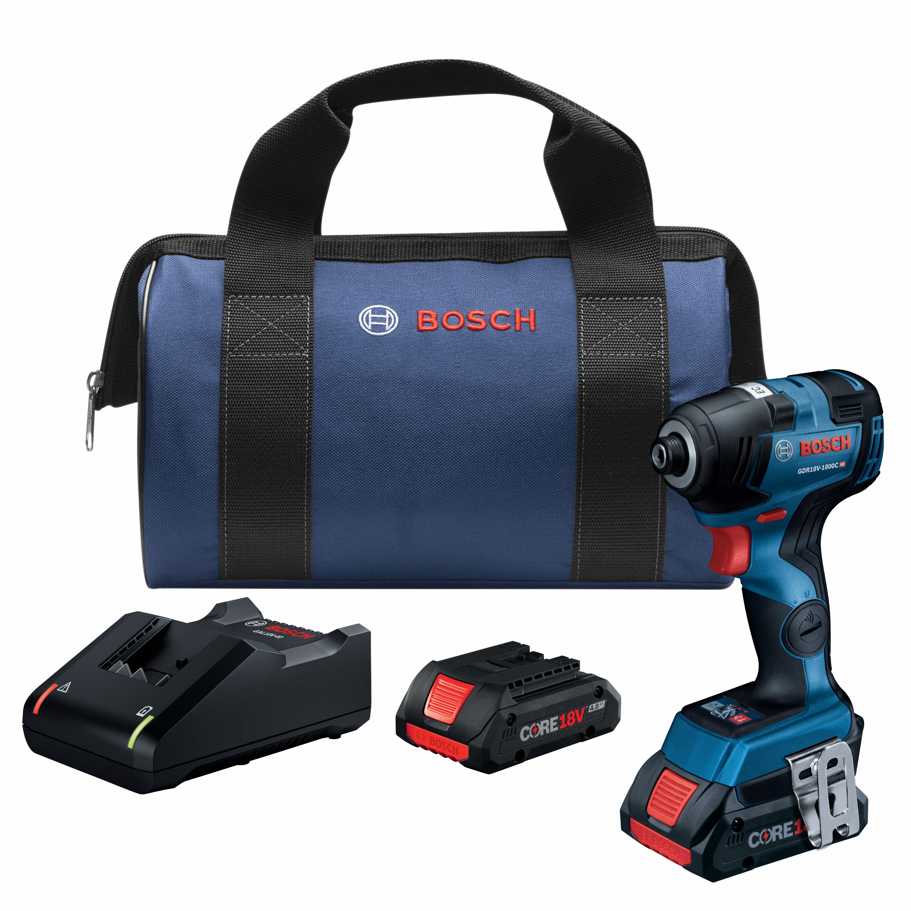 Destornillador de Impacto Inalámbrico Bosch 18 voltios 1/4 pulgadas sin escobillas (batería incluida, cargador incluido y bolsa suave incluida) GDR18V-1800CB25