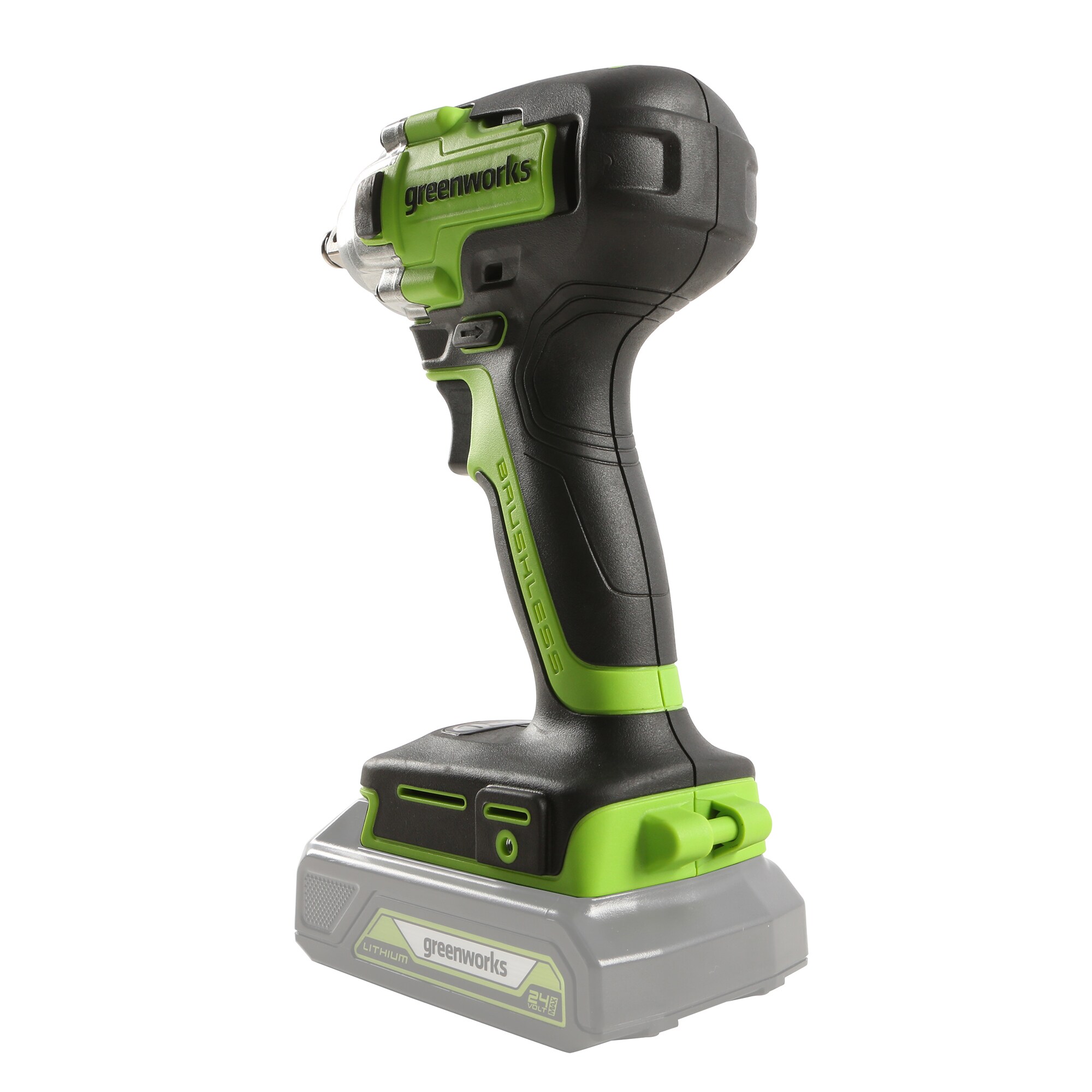 Llave de impacto inalámbrica Greenworks de 24 voltios con velocidad variable y motor sin escobillas de 1/2 pulgadas IW24L00
