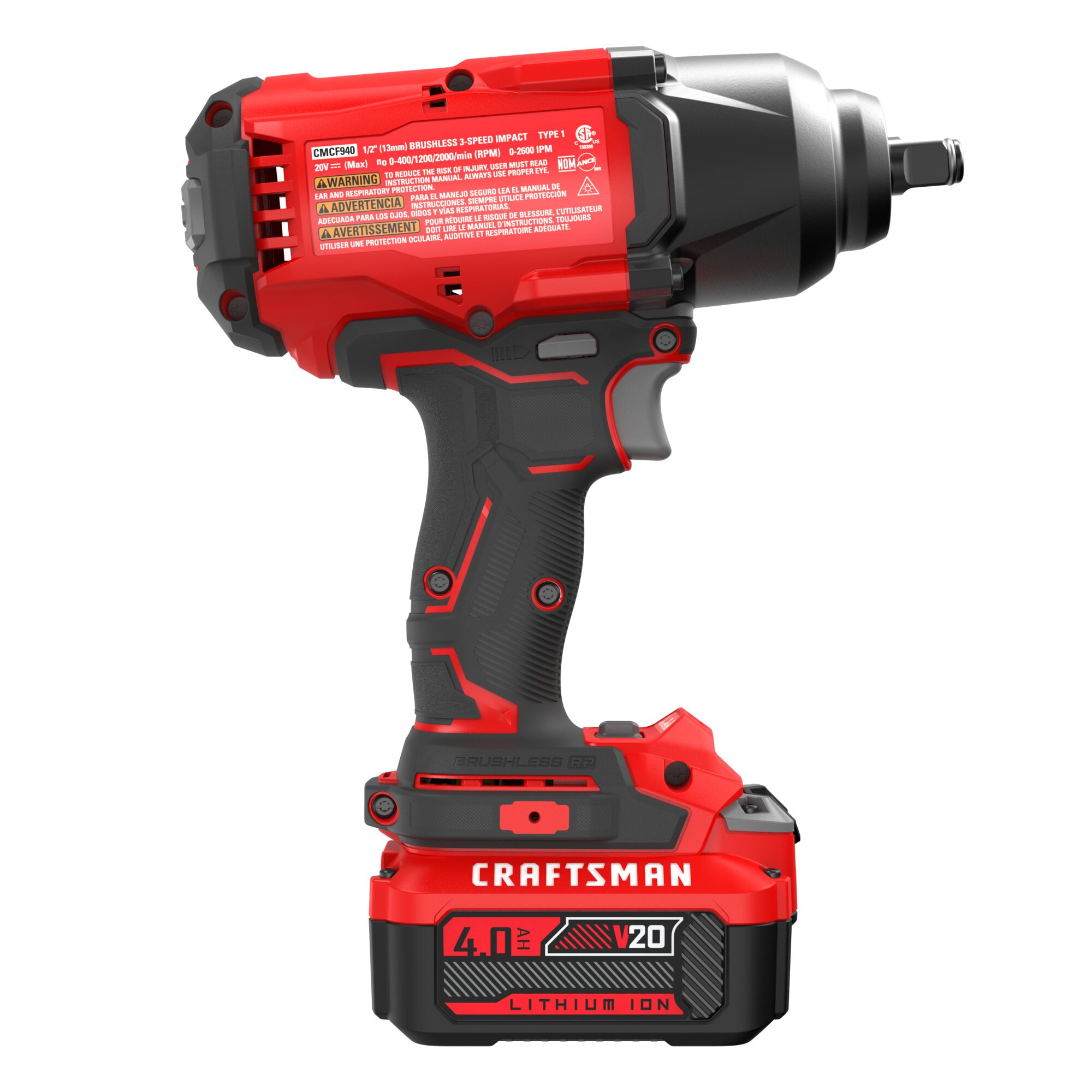 Llave de impacto inalámbrica CRAFTSMAN V20 RP de 20 voltios con velocidad variable máxima y sin escobillas de 1/2 pulgadas (batería incluida) CMCF940M1