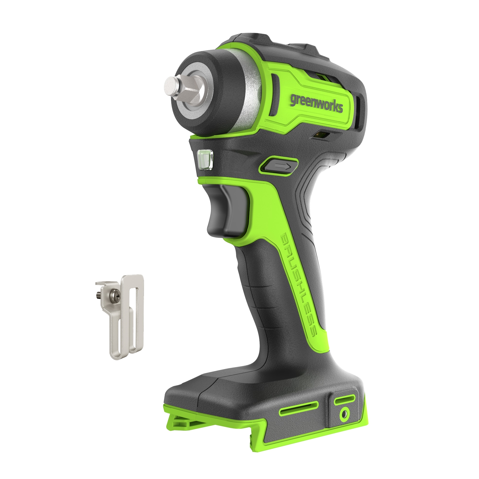 Llave de impacto inalámbrica con unidad cuadrada de 3/8 pulgadas con velocidad variable de 24 voltios sin escobillas de Greenworks 3708902