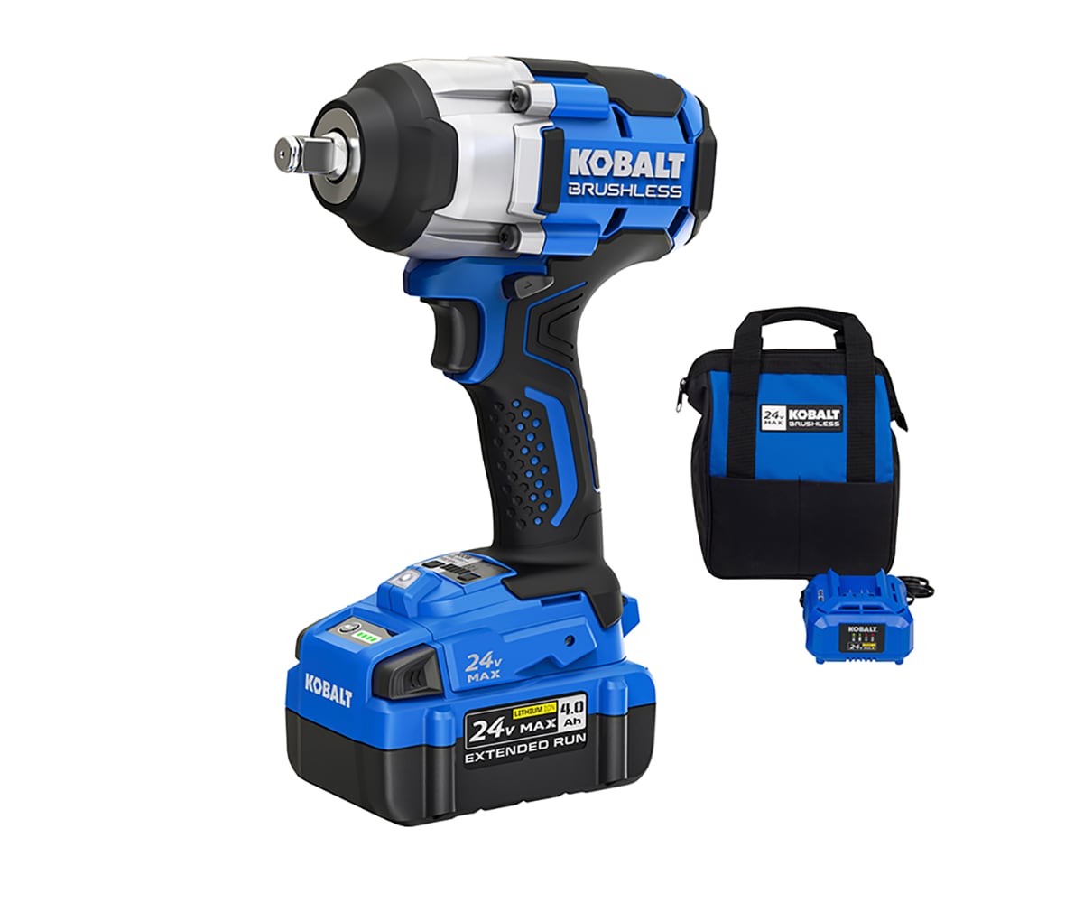 Llave de Impacto Inalámbrica Kobalt de 24 voltios con Velocidad Variable y sin Escobillas de 1/2 pulgadas (Batería Incluida) KIW 4024A-03