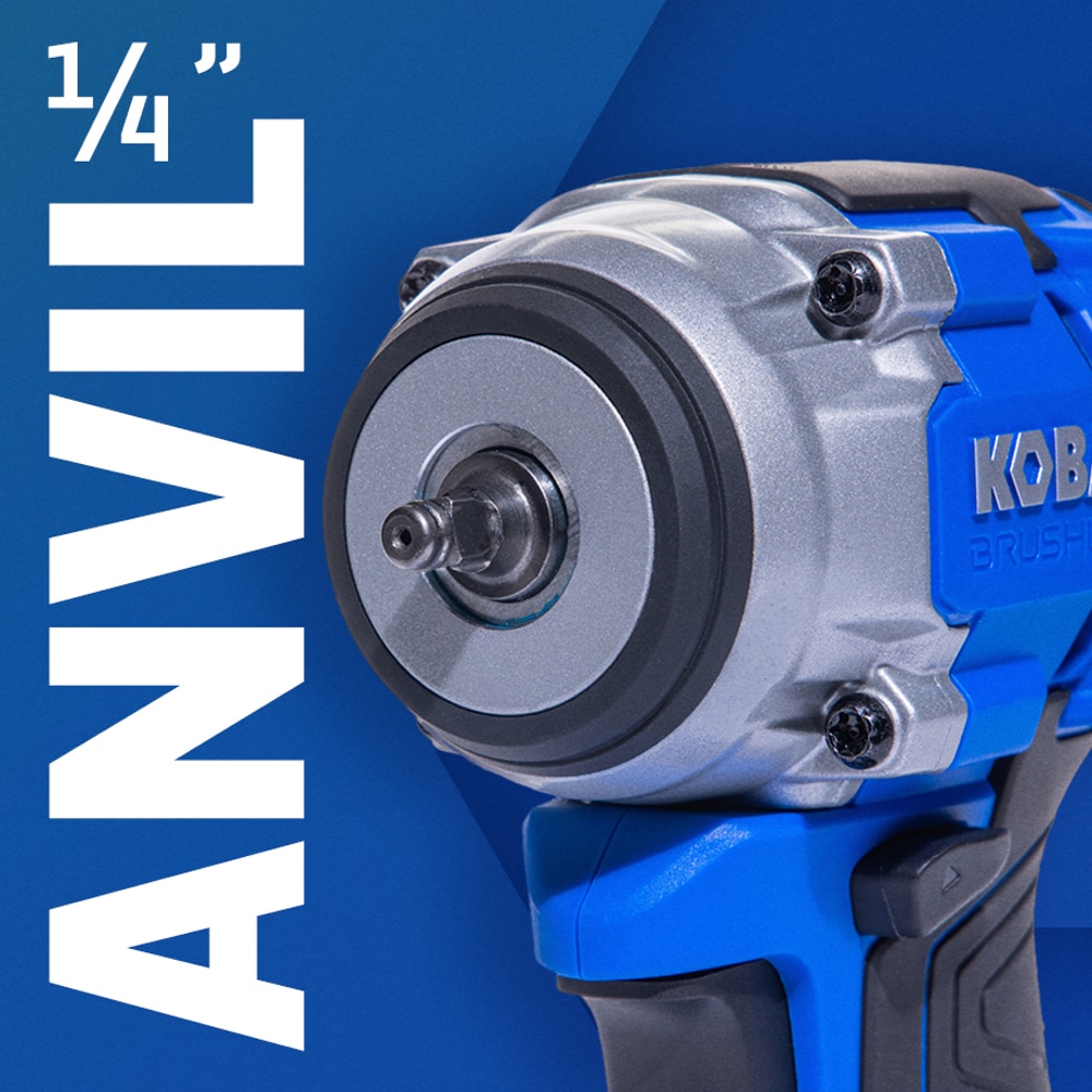 Llave de impacto inalámbrica sin accesorios Kobalt 24 voltios con motor sin escobillas y velocidad variable de 1/4 pulgadas KCIW 124B-03