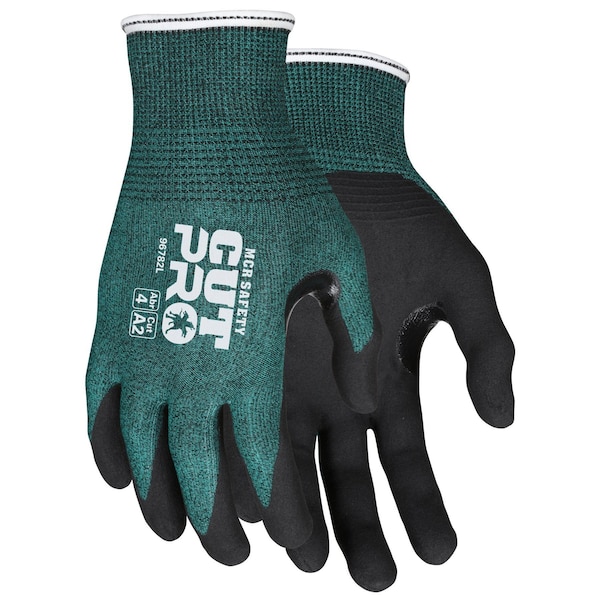Guante de seguridad Mcr, Nivel de corte A2, Negro/Verde, M - 96782M