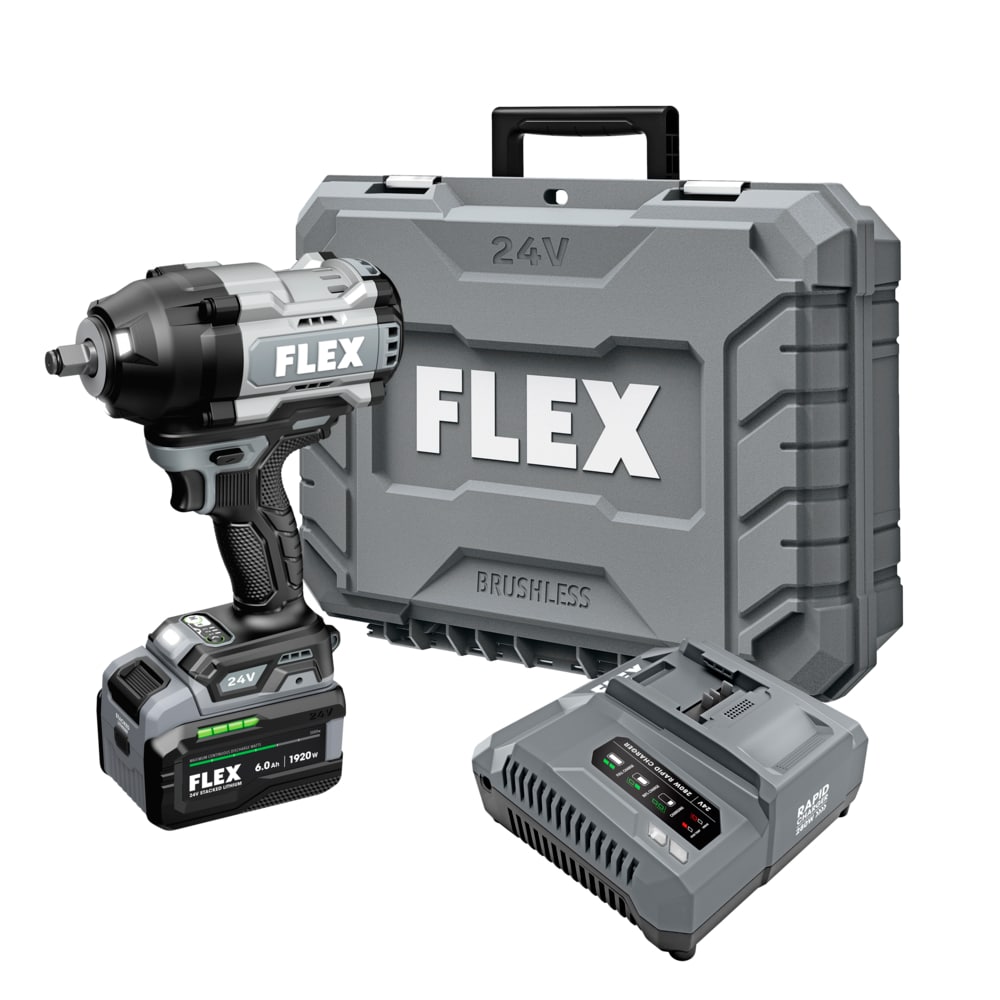 Llave de impacto inalámbrica de 24 voltios y 6 amperios con control de velocidad variable sin escobillas de 1/2 pulgadas de la pila de litio apilada FLEX (batería incluida) FX1472-1H