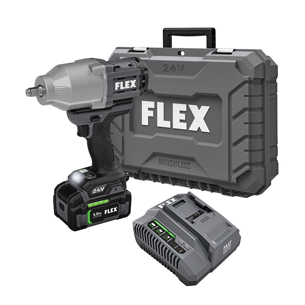 Llave de impacto inalámbrica sin escobillas FLEX de velocidad variable de 24 voltios y 1/2 pulgada con batería incluida FX1471-1CP