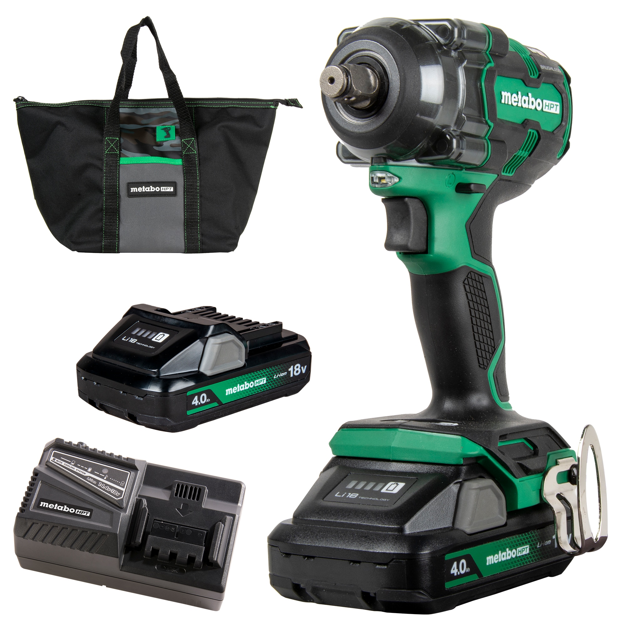 Llave de impacto inalámbrica Metabo HPT de 18 voltios con velocidad variable y cuadrado de 1/2 pulgadas, 2 baterías WR18DHM