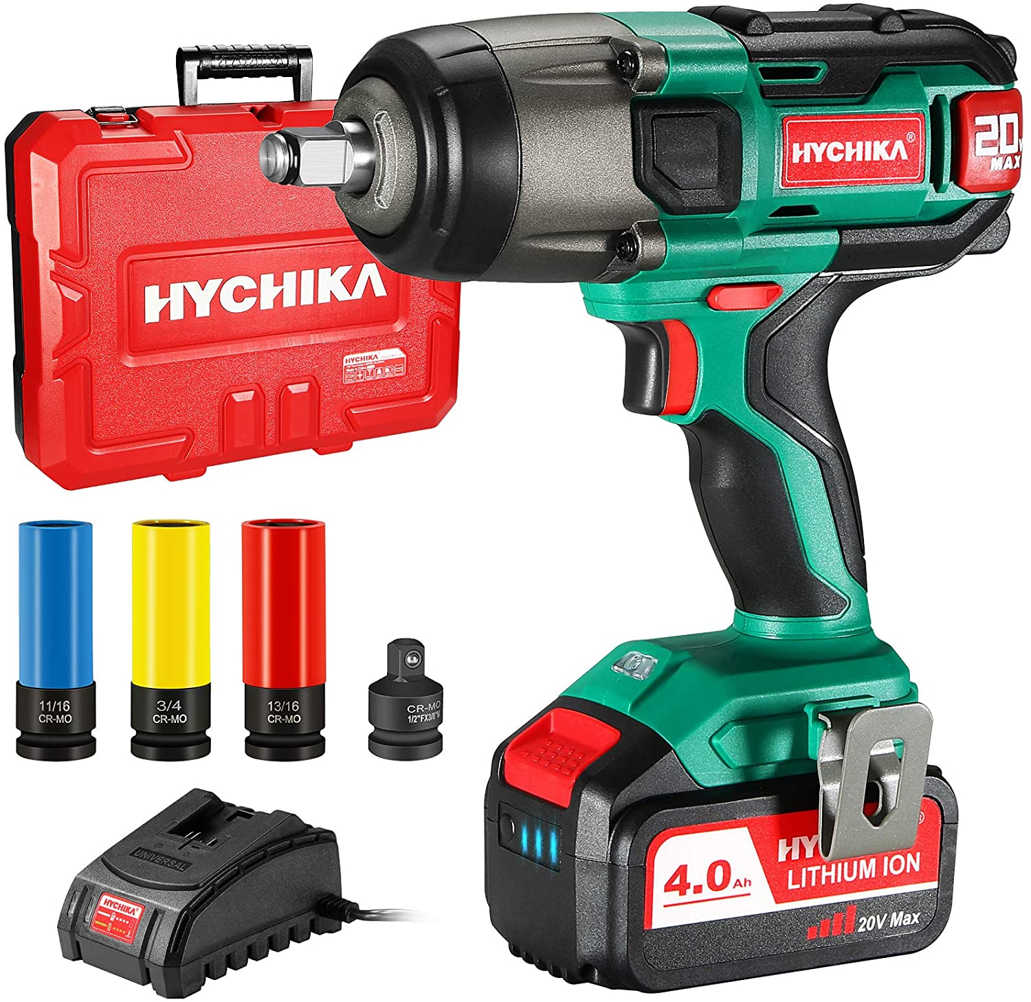 Llave de Impacto Inalámbrica HYCHIKA de 18 voltios con Velocidad Variable de 1/2 pulgadas (Batería incluida) IW350 de 4 amperios