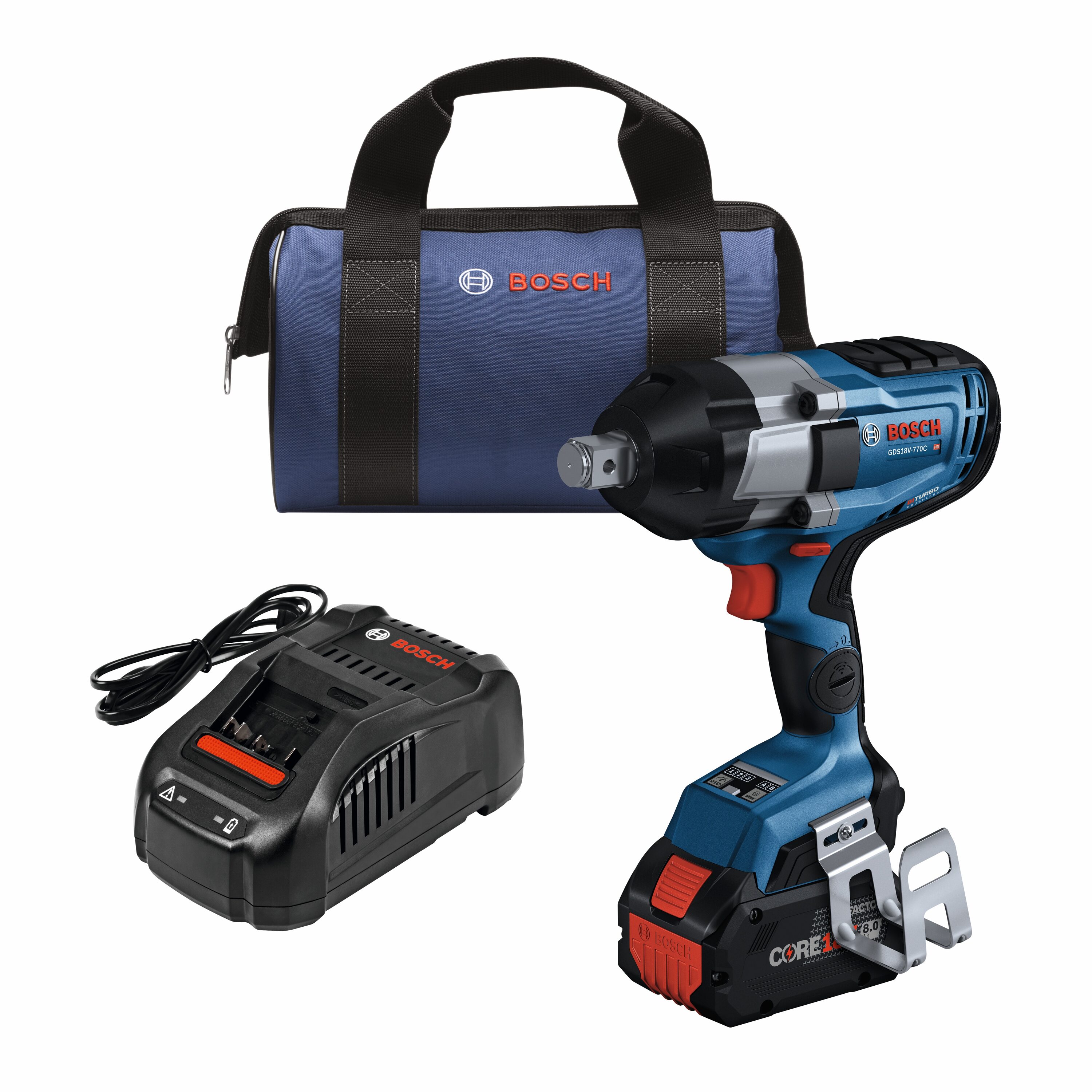Llave de impacto inalámbrica Bosch 8 amperios 18 voltios con motor sin escobillas y velocidad variable de 3/4 pulgadas (batería incluida) GDS18V-770CB14
