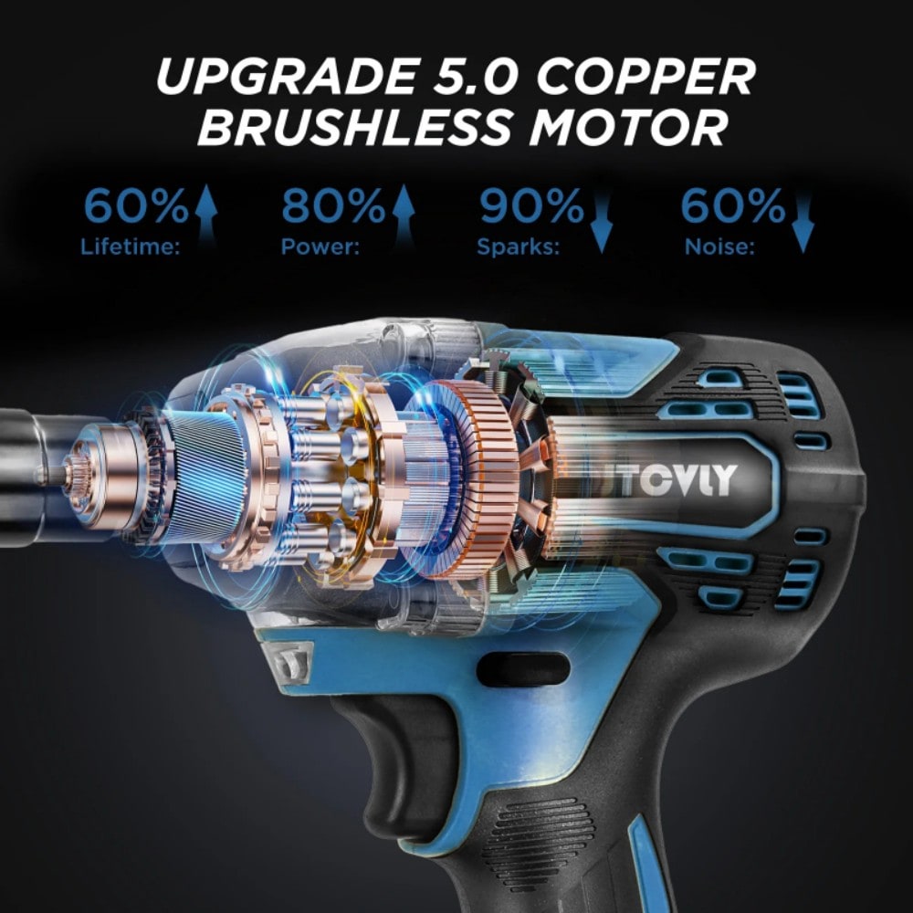 Llave de impacto inalámbrica de 1/2 pulgadas, sin escobillas, de velocidad variable de 20 voltios y 4 amperios con 2 baterías QP291