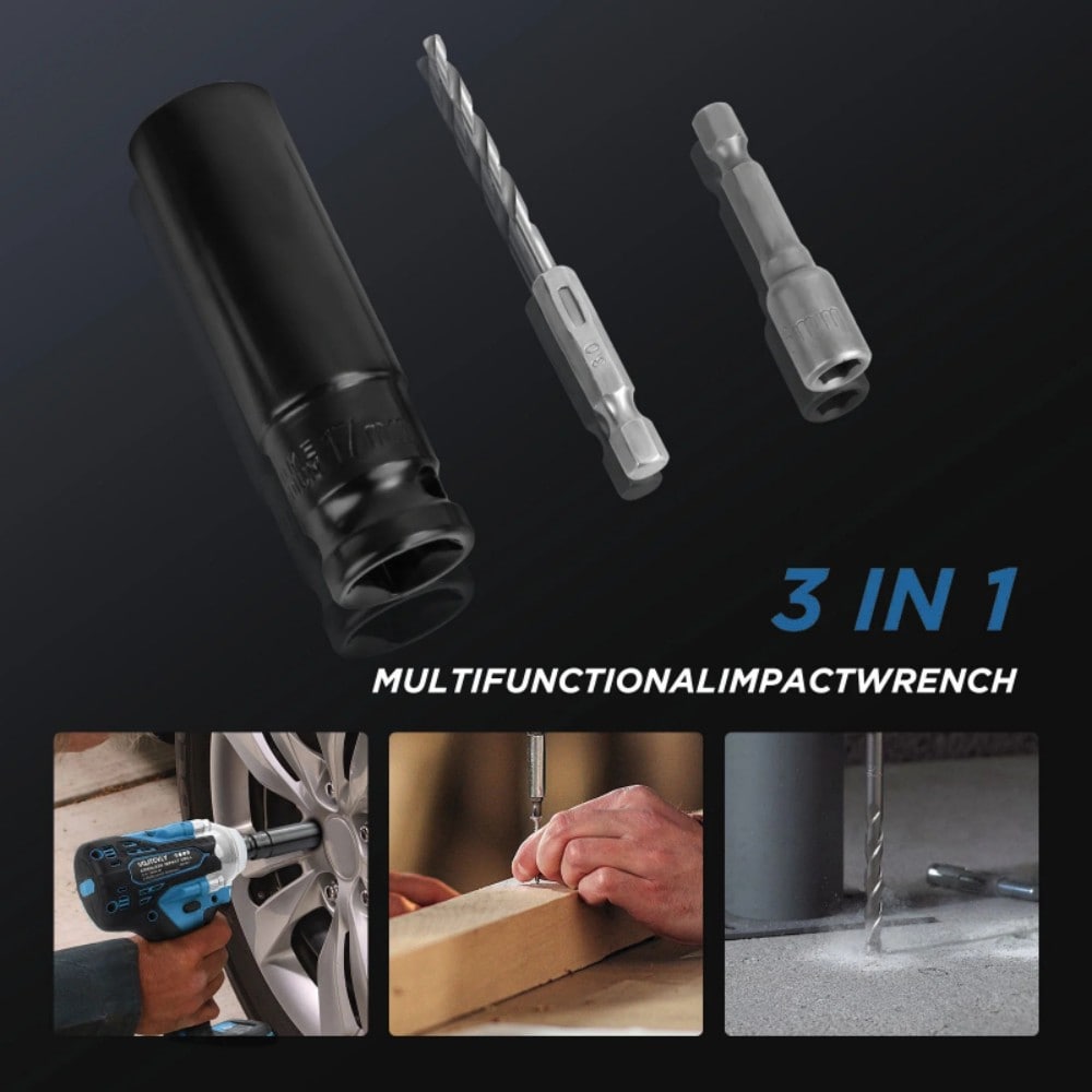 Llave de impacto inalámbrica de 1/2 pulgadas, sin escobillas, de velocidad variable de 20 voltios y 4 amperios con 2 baterías QP291