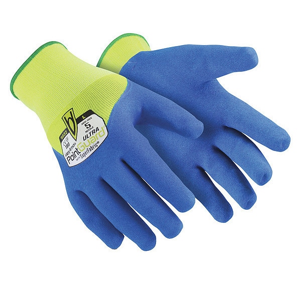 Guantes recubiertos resistentes a cortes Hexarmor de alta visibilidad, nivel de corte A9, calibre 15, azul/amarillo, talla L - 9032-L (9)