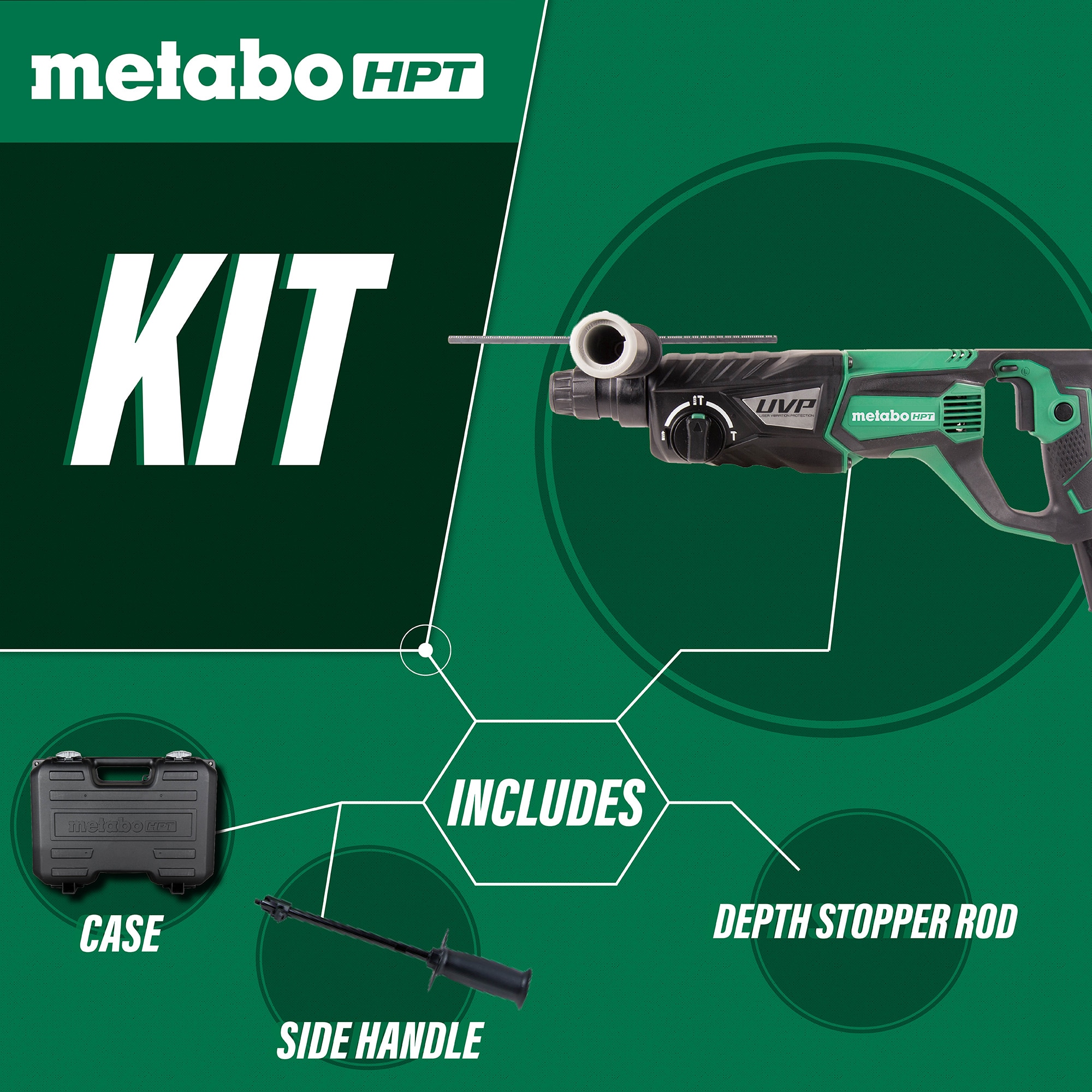 Martillo rotativo SDS-plus Metabo HPT 8 amperios 1-1/8 pulgadas DH28PFYM
