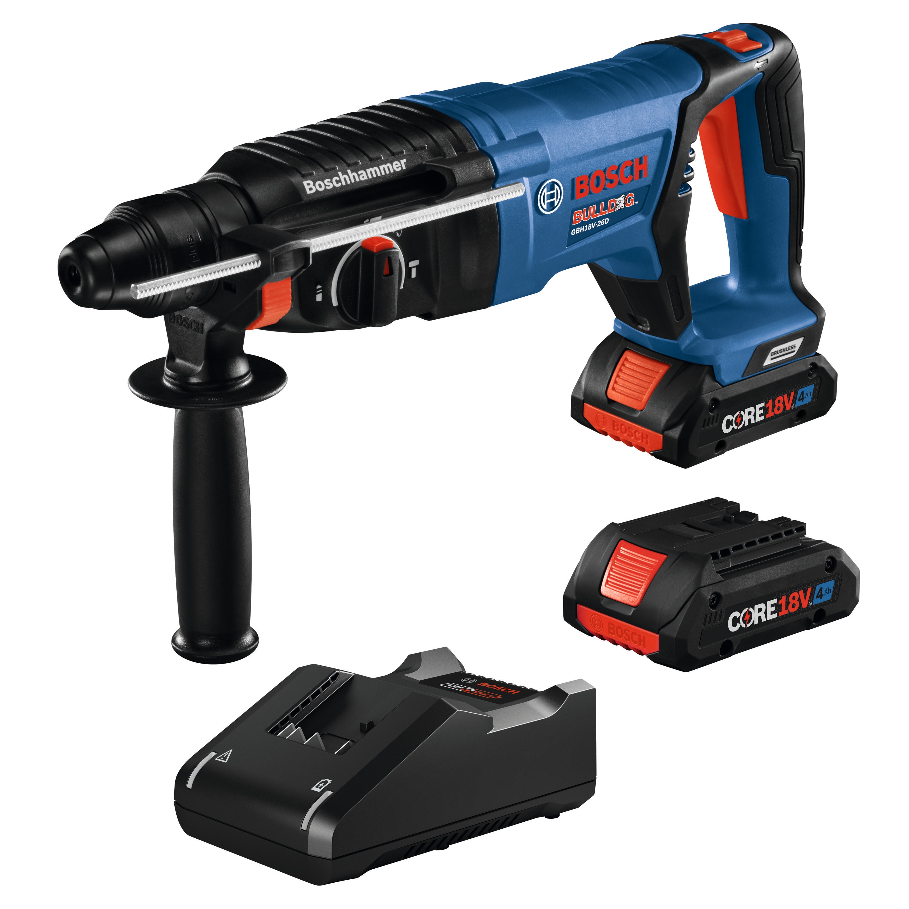 Martillo rotativo inalámbrico Bosch Bulldog 18 voltios con velocidad variable de 4 amperios y 1 pulgada SDS-plus GBH18V-26DK25