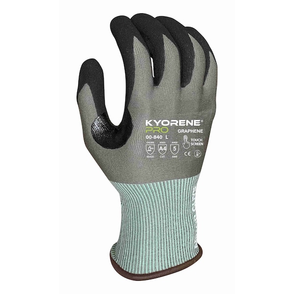 Guantes resistentes a cortes Kyorene Pro, Nivel de corte A4, 18g, Gris/Negro/Verde, Talla L - 00-840 (L)