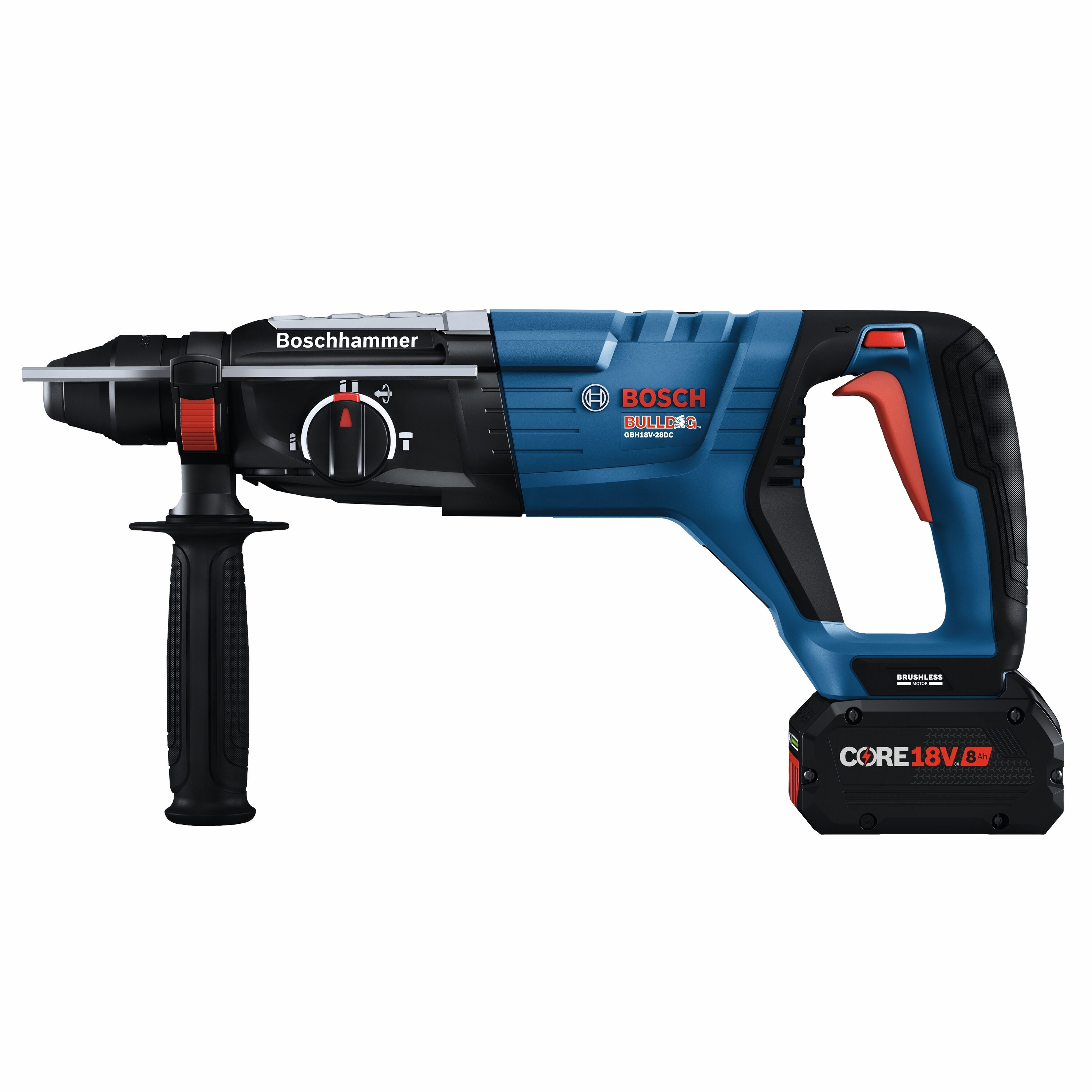 Martillo rotativo inalámbrico con martillo perforador SDS-plus variable de velocidad Bosch Bulldog de 18 voltios y 8 amperios GBH18V-28DCK24 de 1-1/8 pulgadas