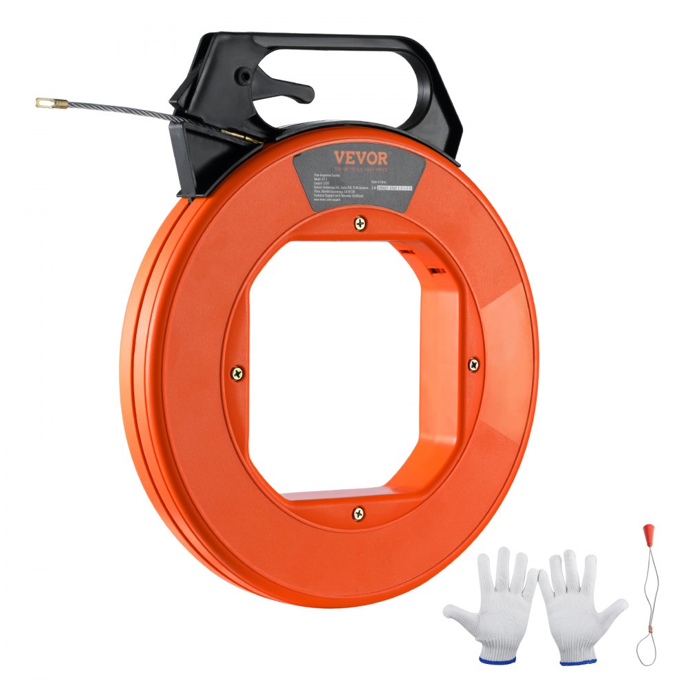 VEVOR Fish Tape, 125-foot, 3/16-inch, PET Wire Puller with Optimized Housing and Handle, Easy-to-Use Cable Puller Tool, Flexible Wire Fishing Tools for Walls and Electrical Conduit, Non-Conductive - DJPYD316125FTSODSV0