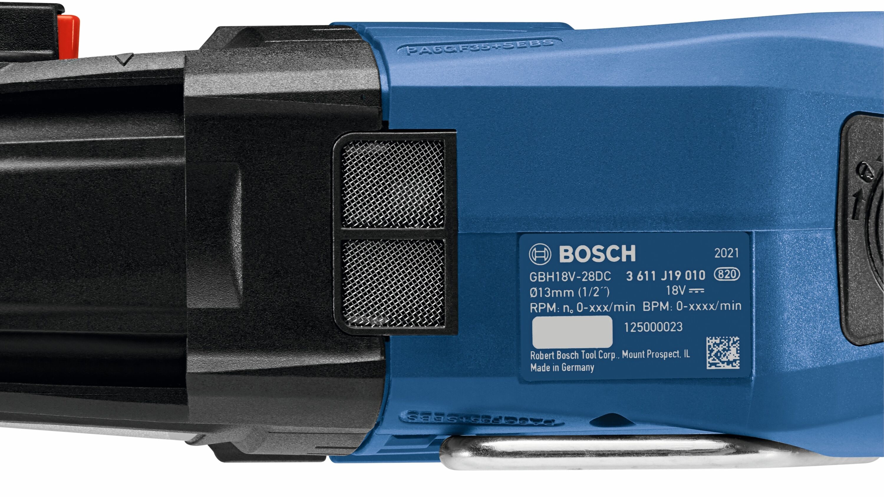 Martillo rotativo inalámbrico Bosch Bulldog de 18 voltios con rpm variable de 1-1/8 pulgadas SDS-plus GBH18V-28DCN