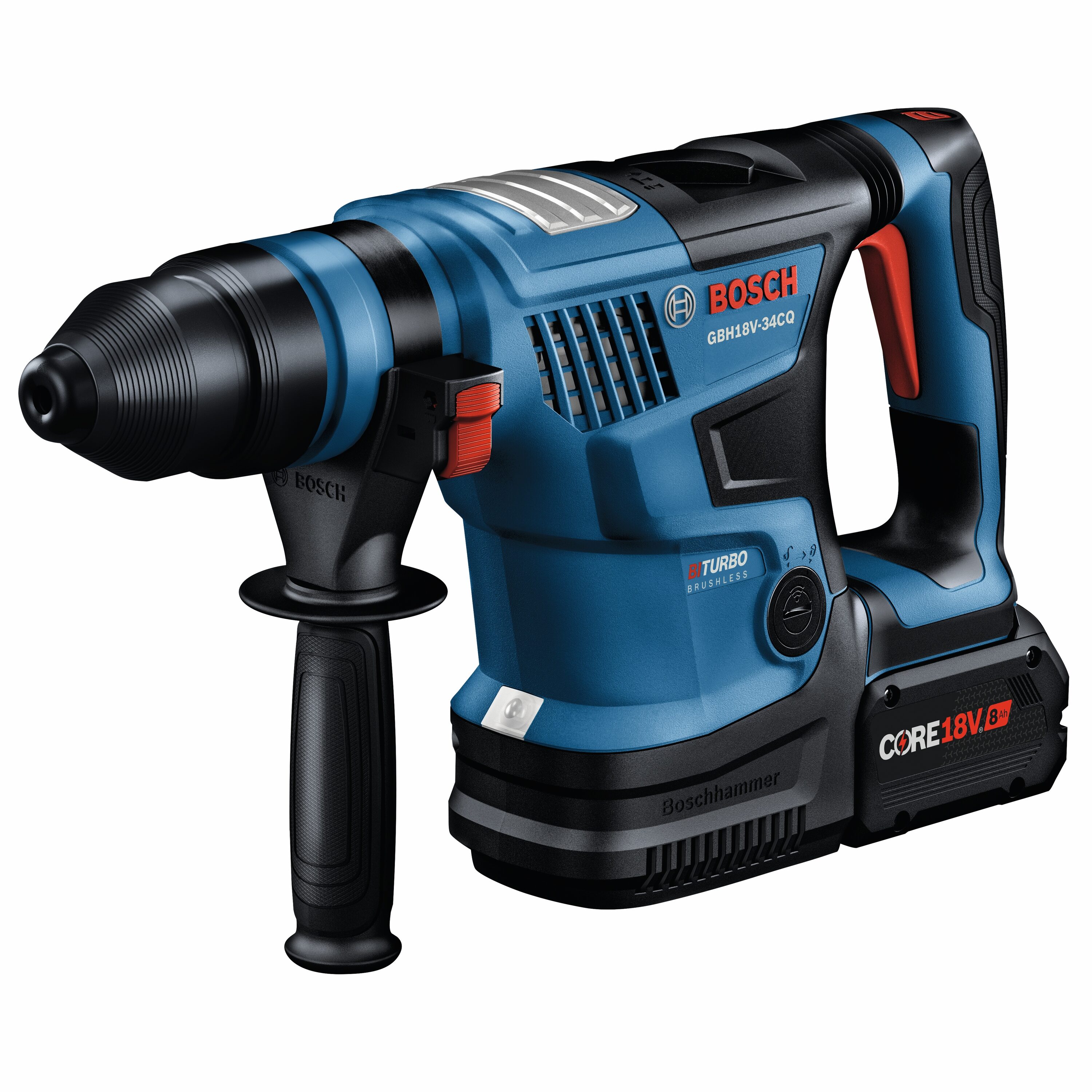 Martillo rotativo inalámbrico Bosch PROFACTOR 18 voltios 8 amperios SDS-Plus con velocidad variable GBH18V-34CQB24.