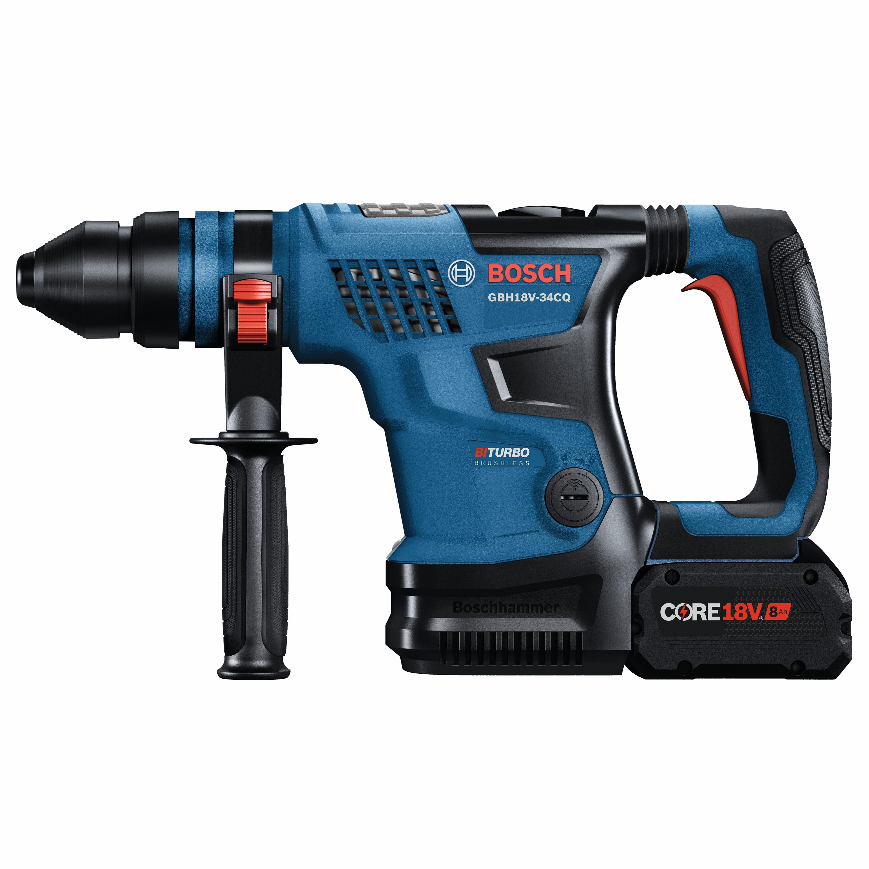 Martillo rotativo inalámbrico Bosch PROFACTOR 18 voltios 8 amperios SDS-Plus con velocidad variable GBH18V-34CQB24.