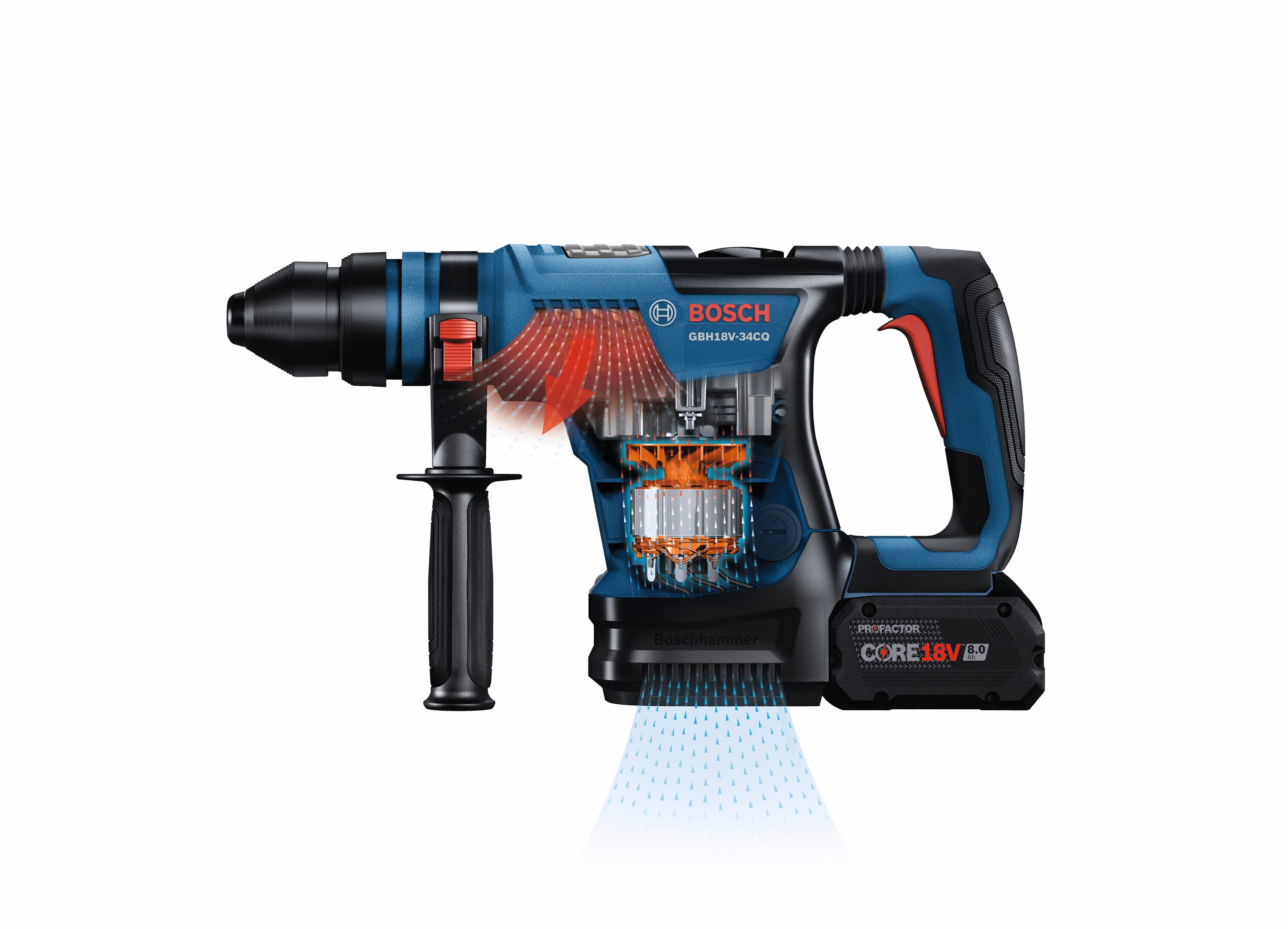 Martillo Perforador Rotativo Inalámbrico Bosch de 18 voltios y 8 amperios con velocidad variable SDS-Plus GBH18V-34CQN