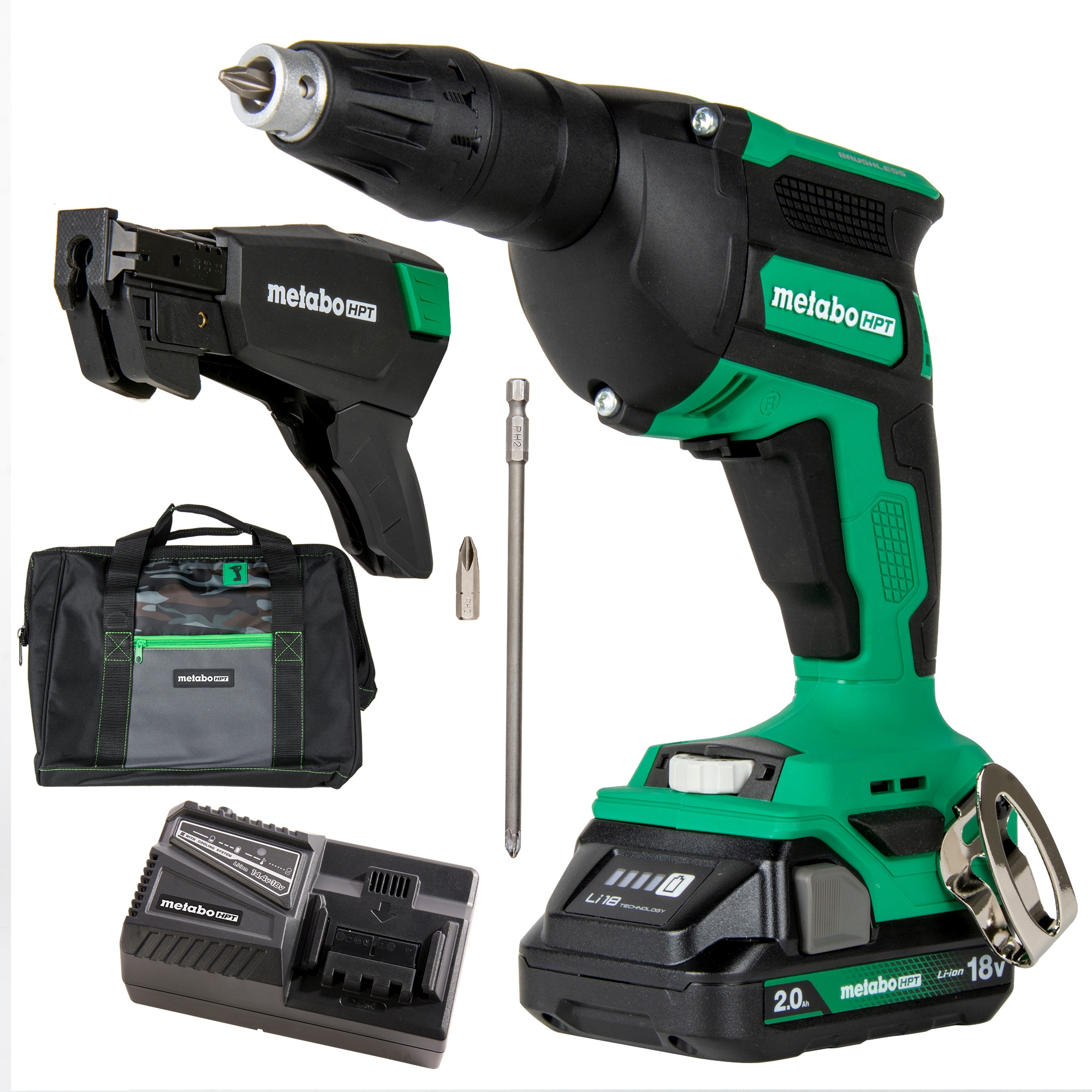 Kit de Pistola Atornilladora sin escobillas con Collated Fastener y baterías de 18 voltios de iones de litio (Li-ion) incluidas Metabo HPT W18DAQBM