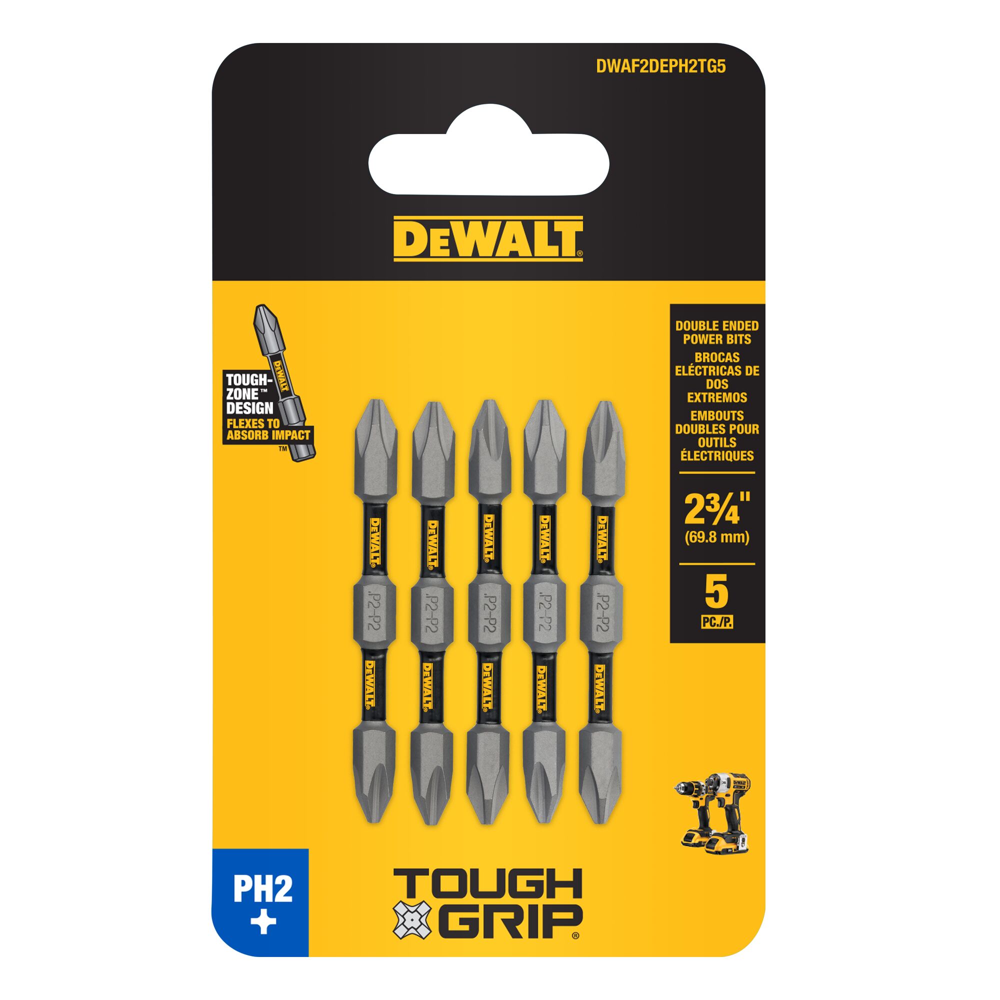 Punta de destornillador Phillips DEWALT TOUGH GRIP 2 en 2 -Pieza DWAF2DEPH2TG5